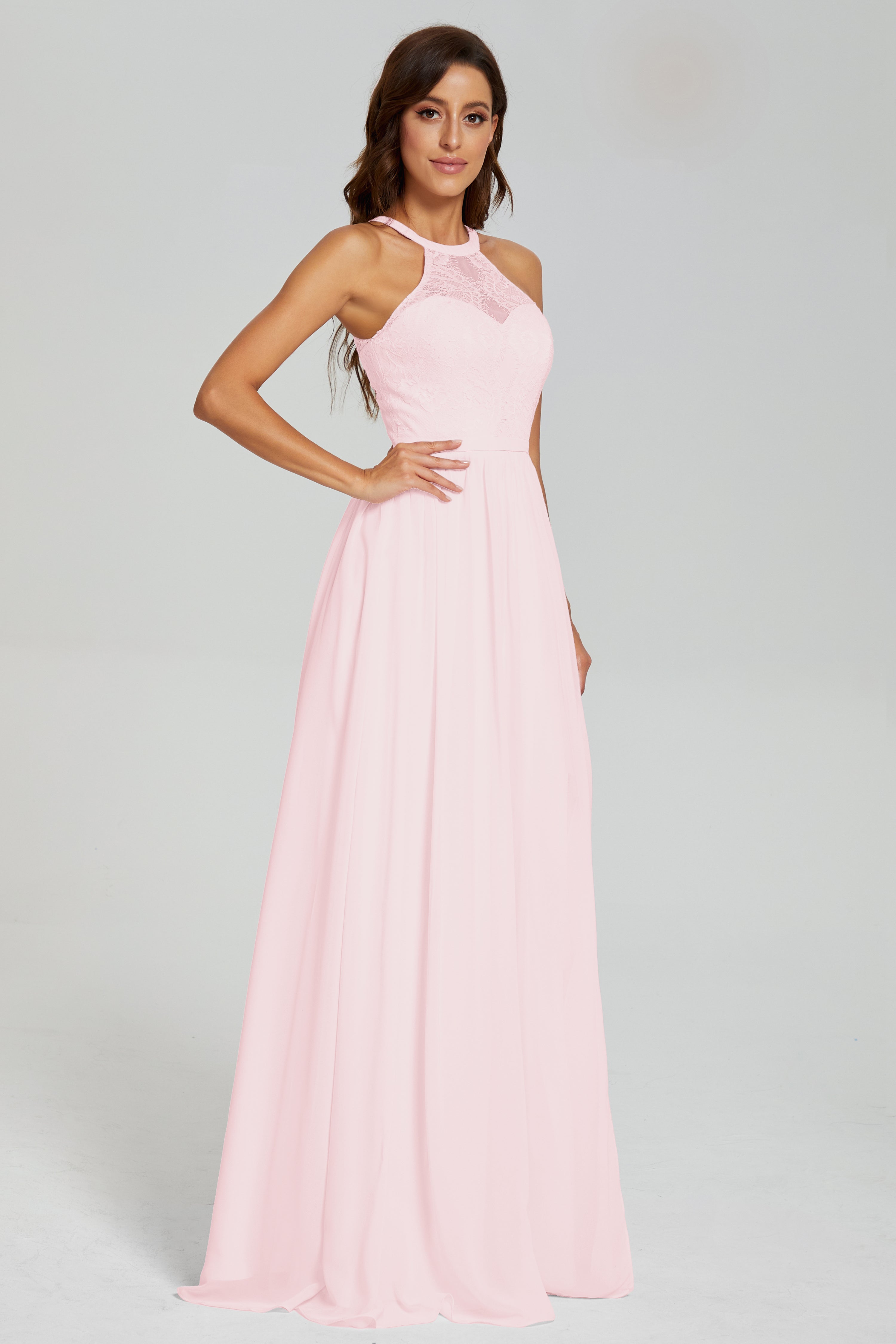 Halter Split Open Back Prom Dresses
