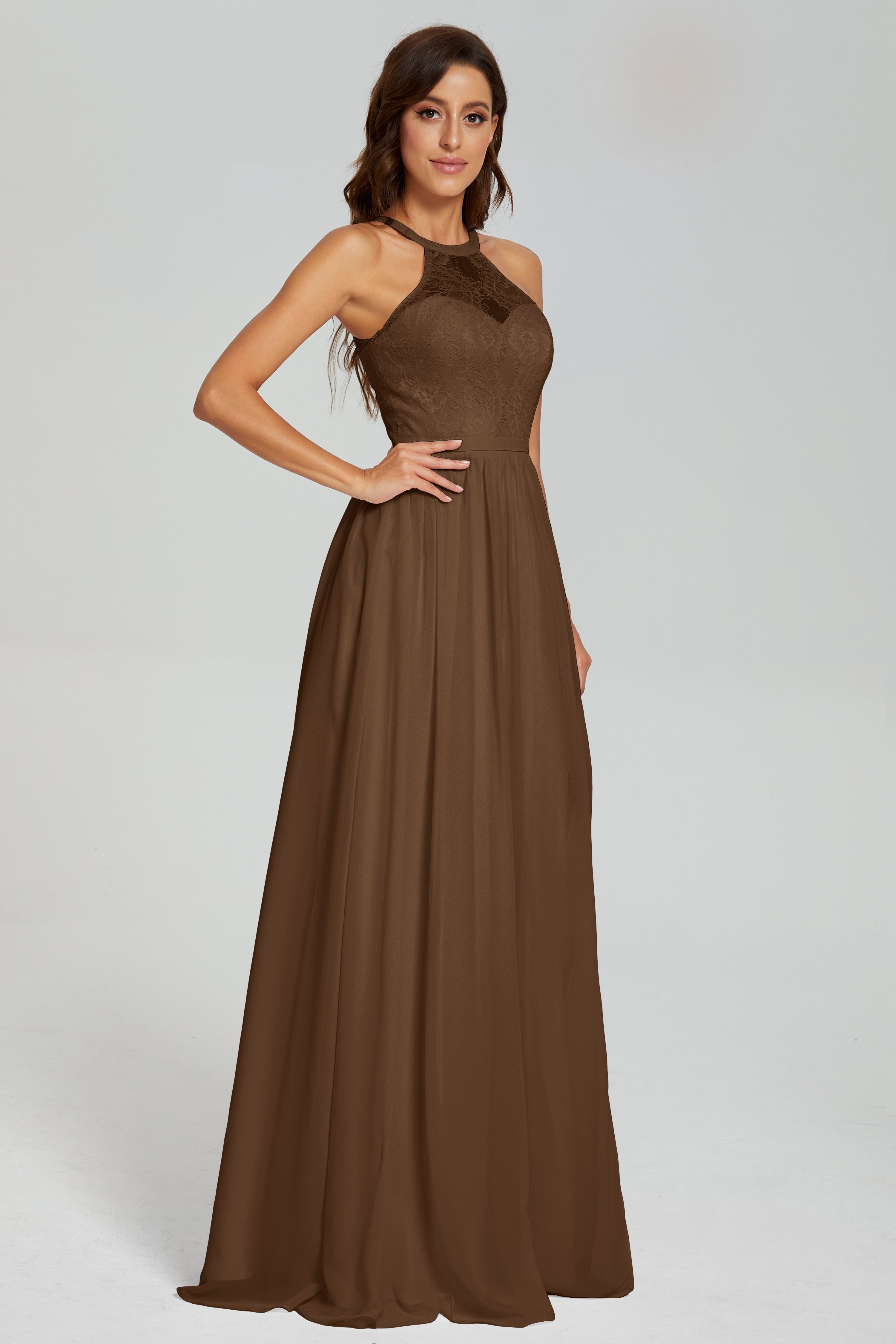 Halter Split Open Back Prom Dresses