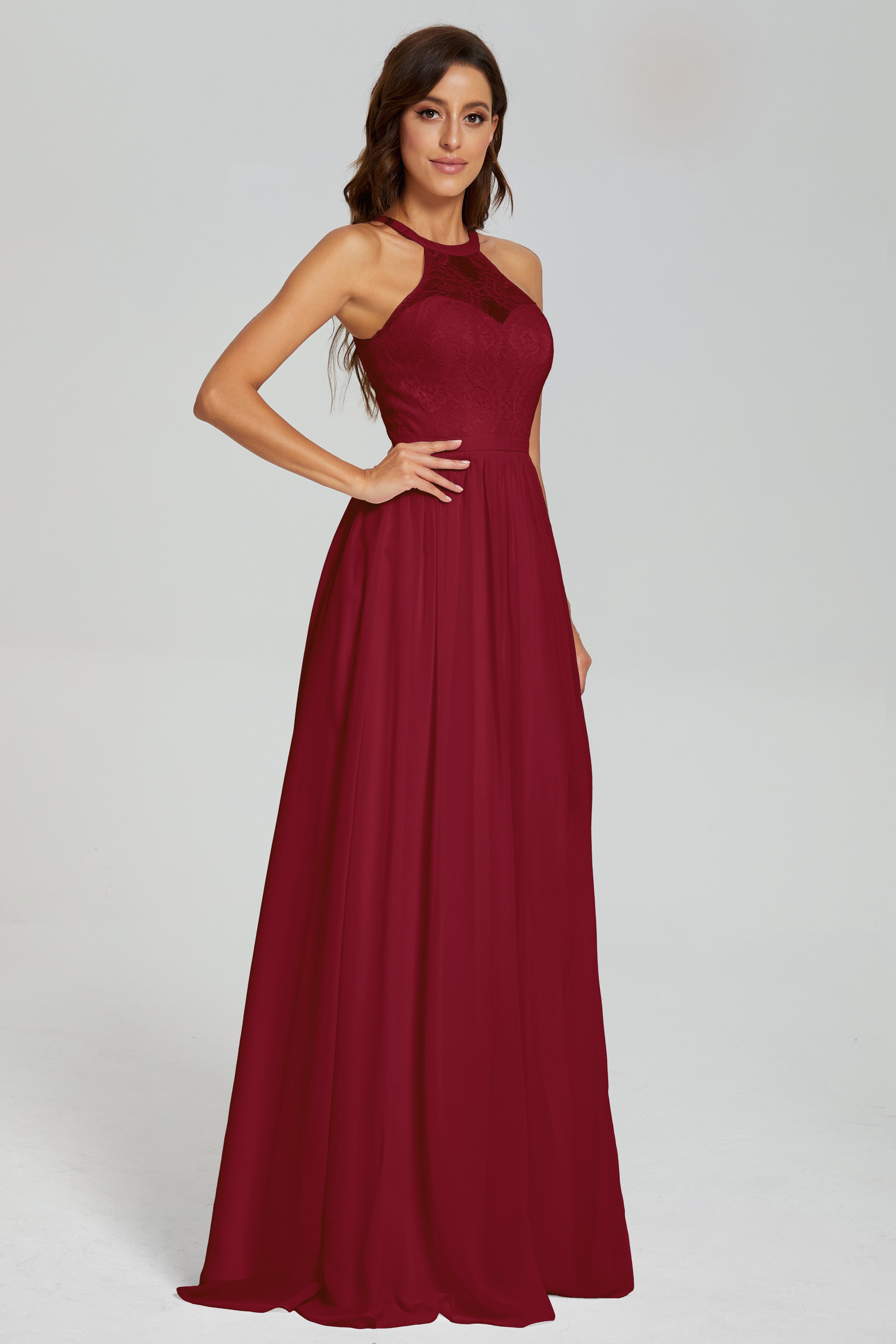 Halter Split Open Back Prom Dresses