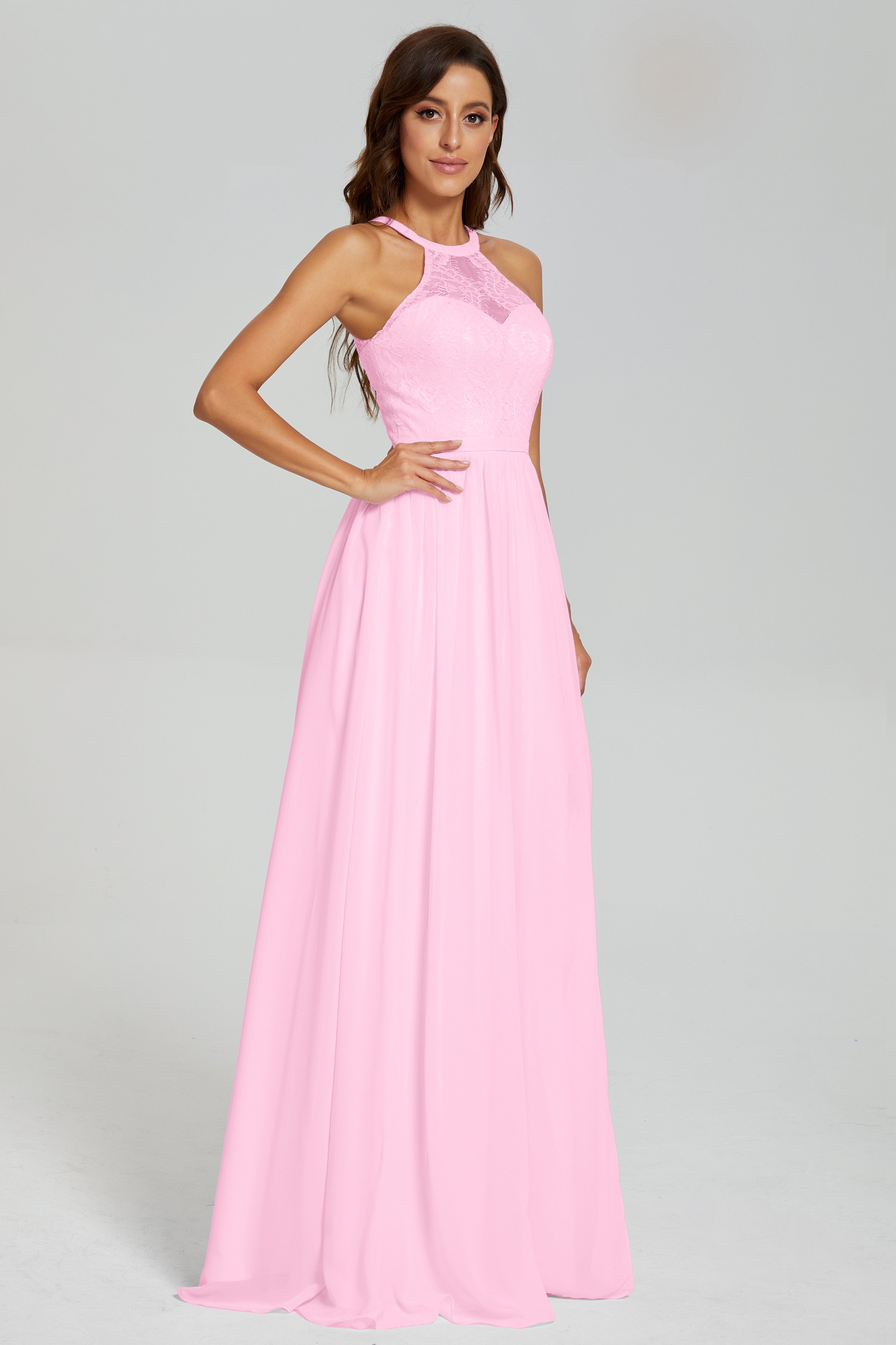 Halter Split Open Back Prom Dresses