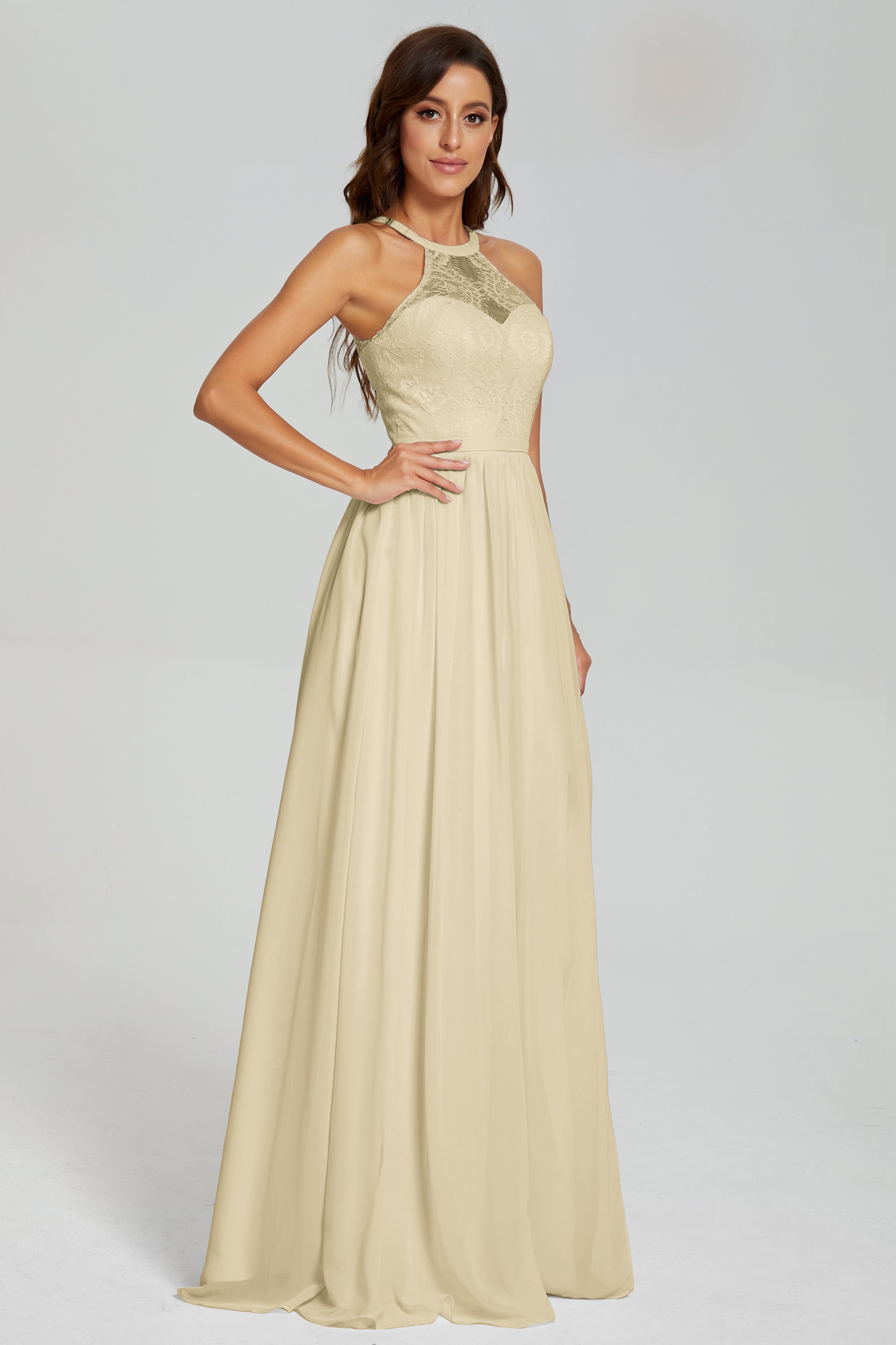 Halter Split Open Back Prom Dresses