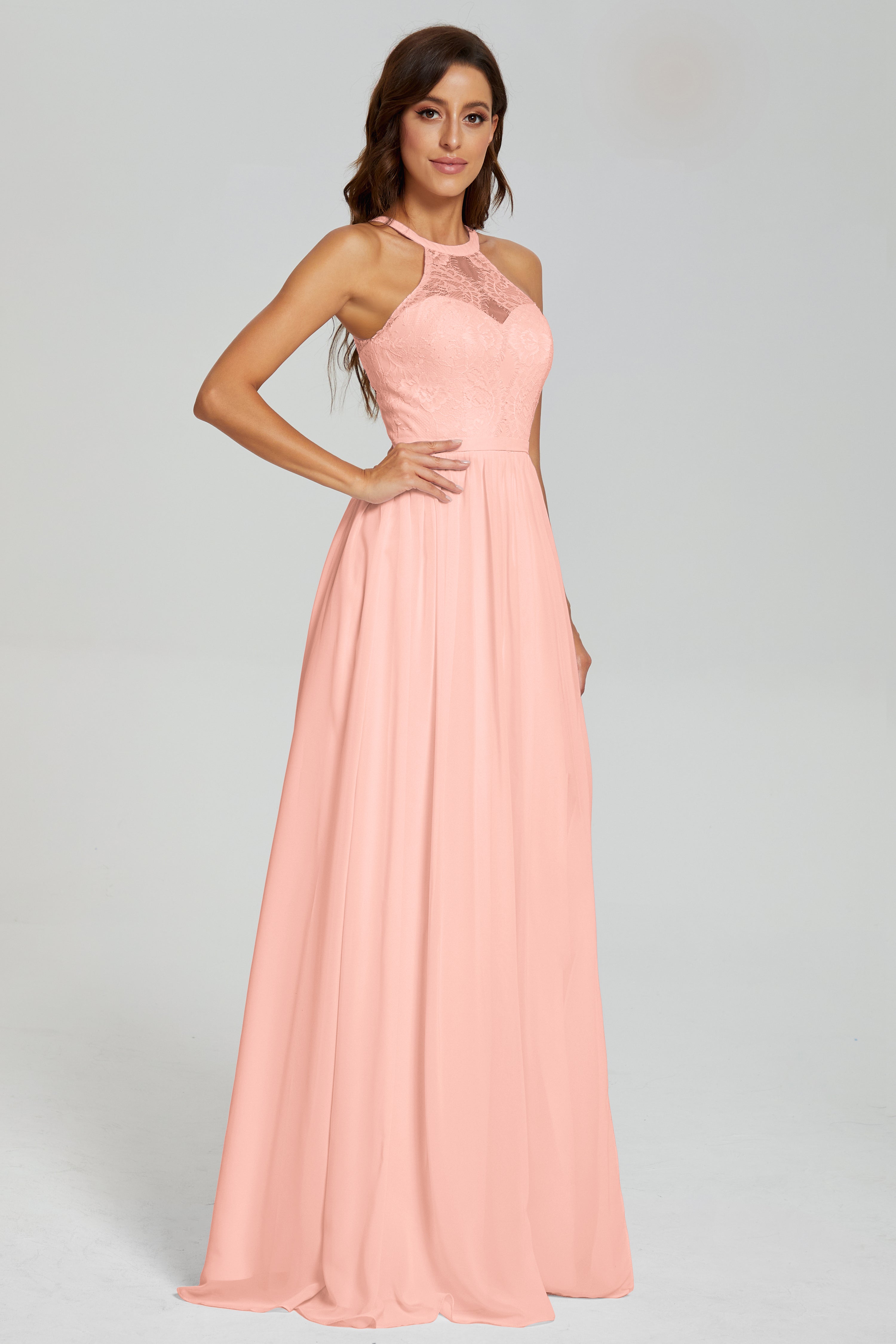 Halter Split Open Back Prom Dresses