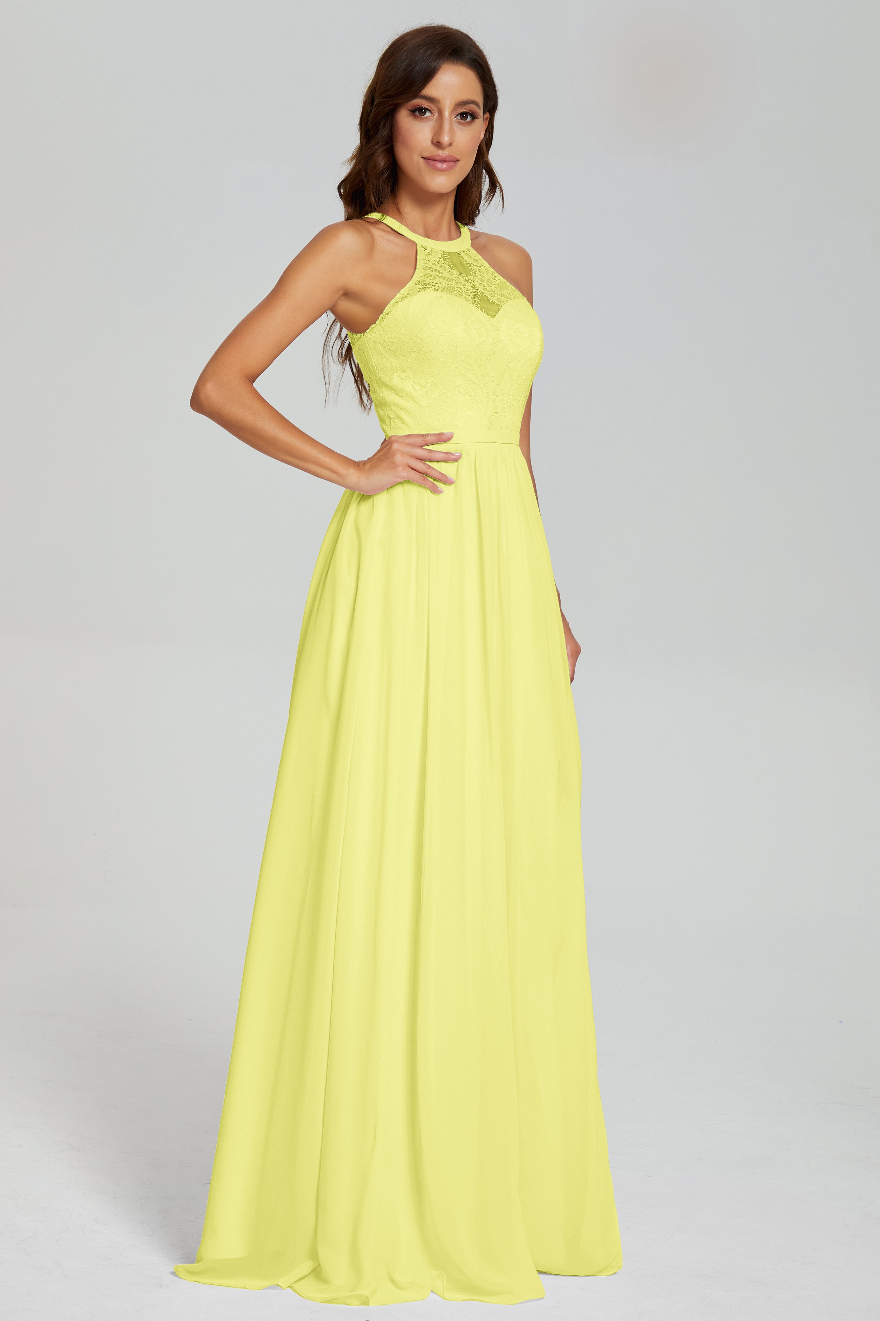 Halter Split Open Back Prom Dresses
