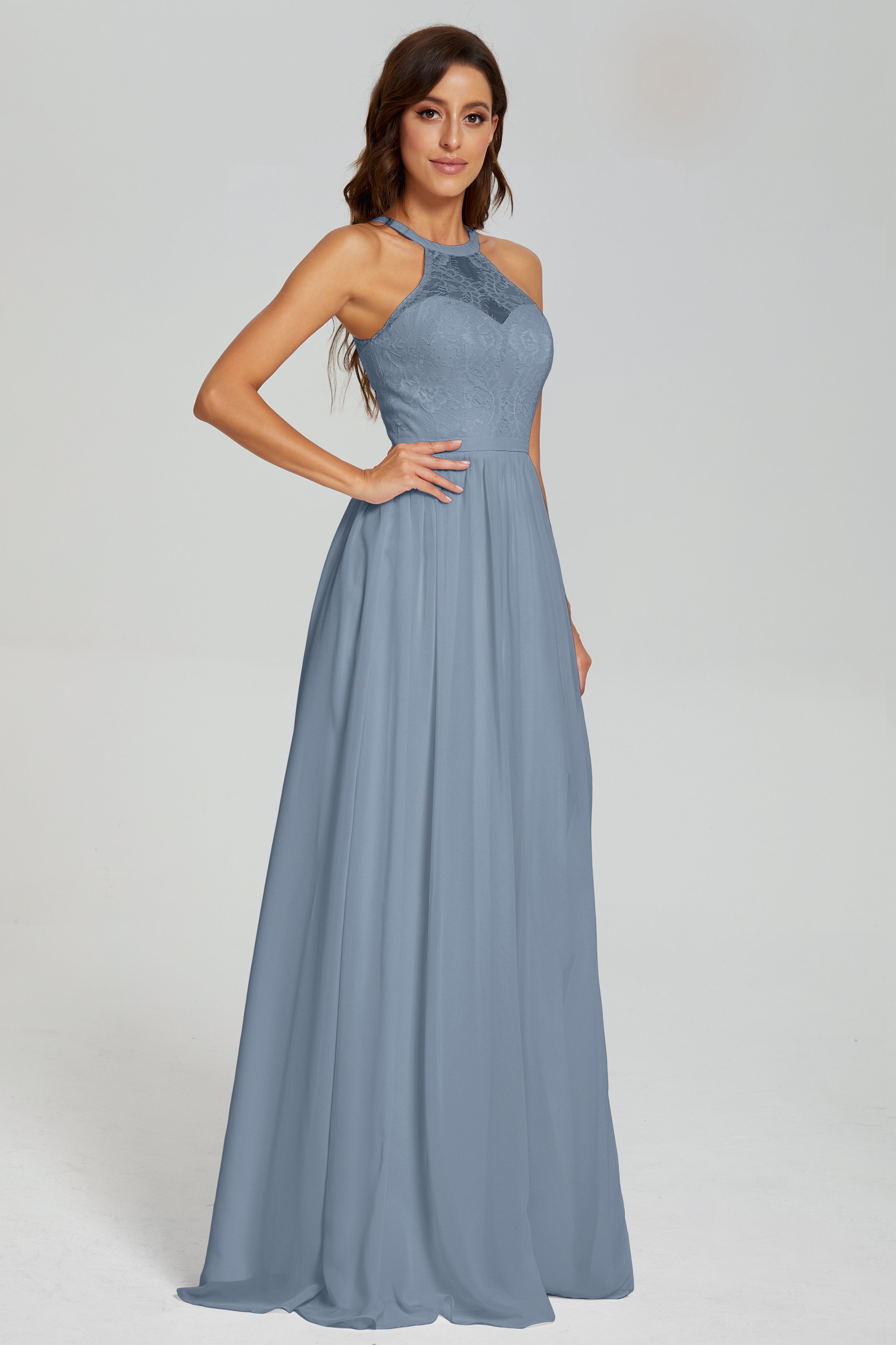 Halter Split Open Back Prom Dresses