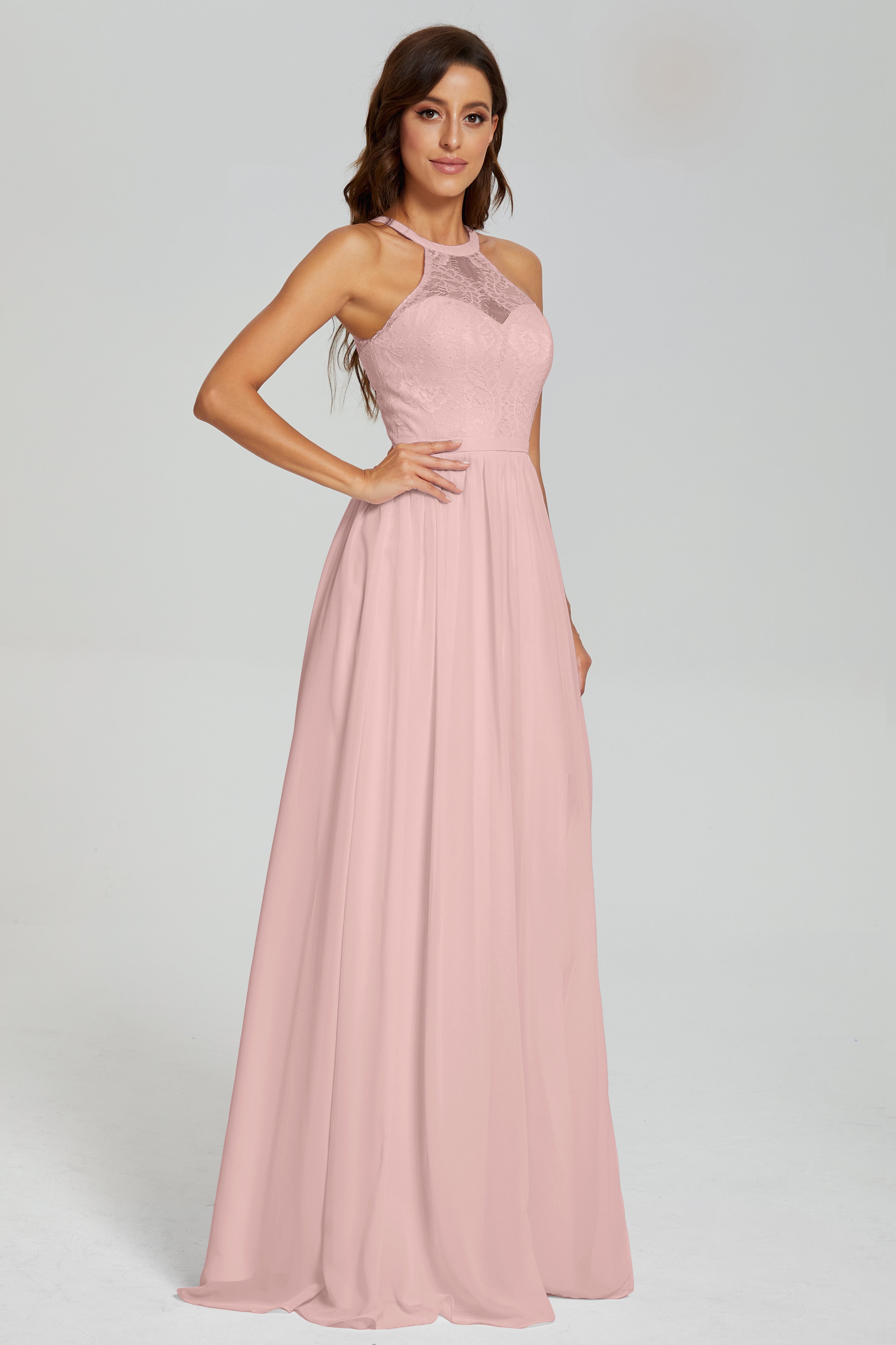 Halter Split Open Back Prom Dresses