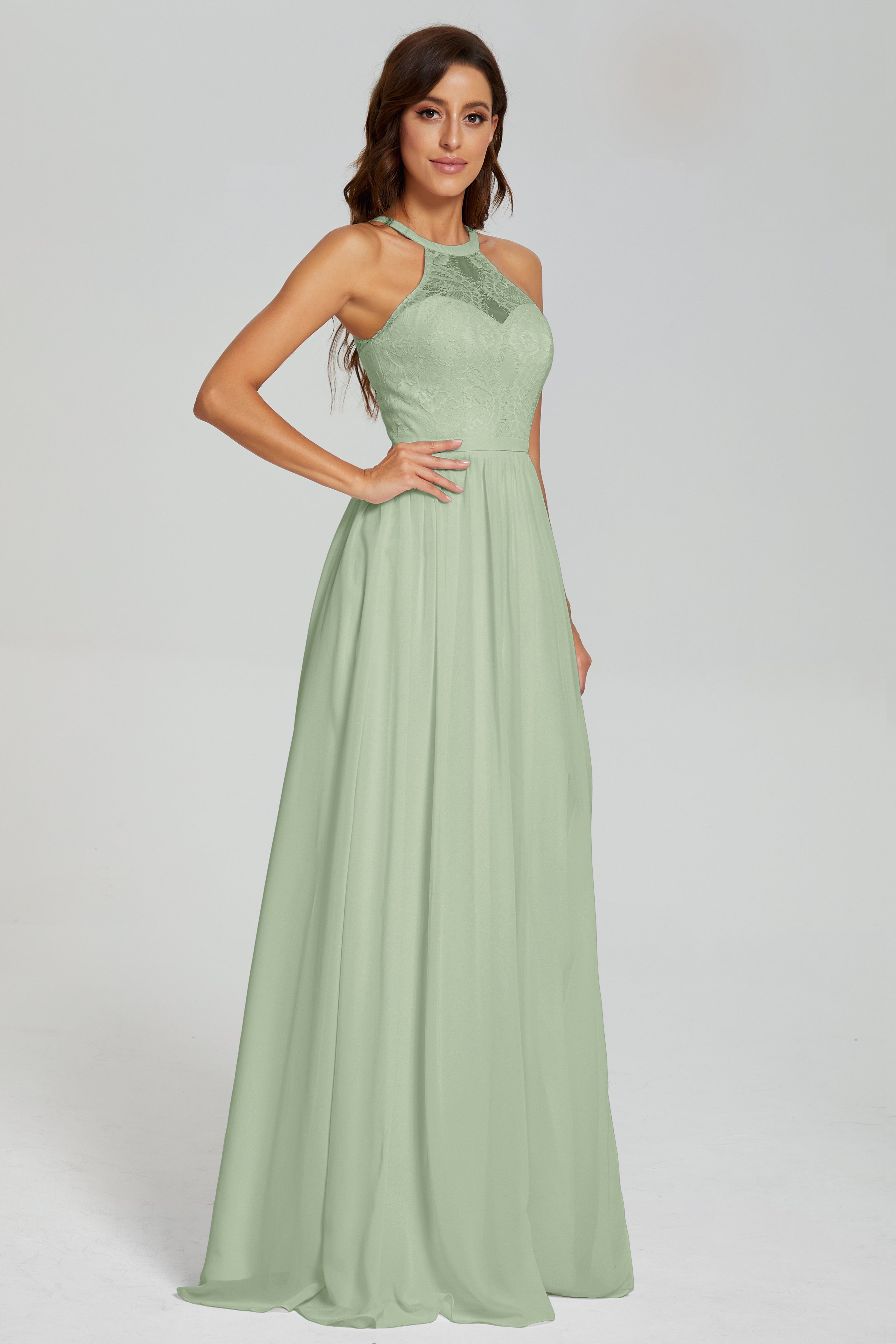 Halter Split Open Back Prom Dresses