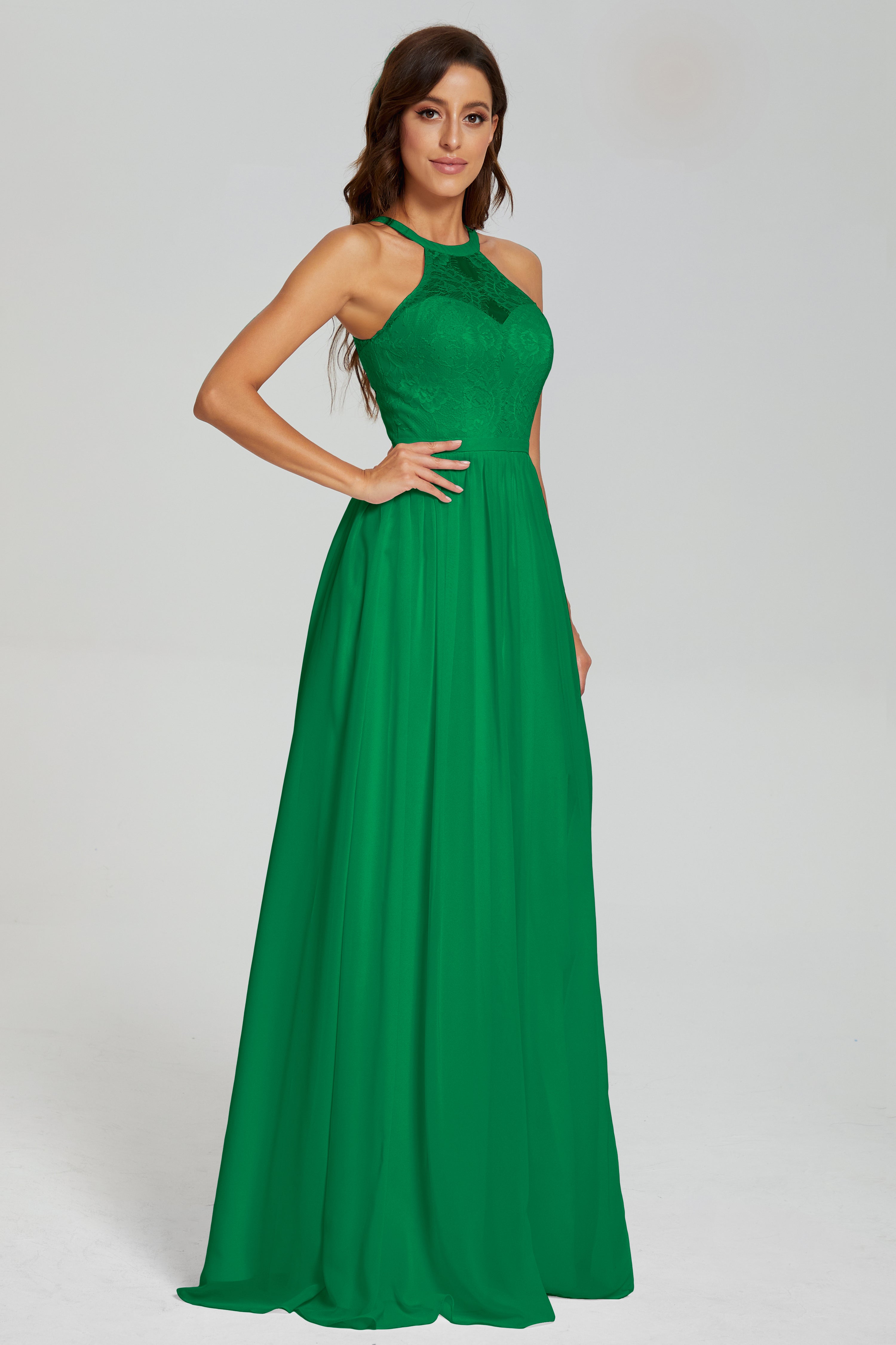 Halter Split Open Back Prom Dresses