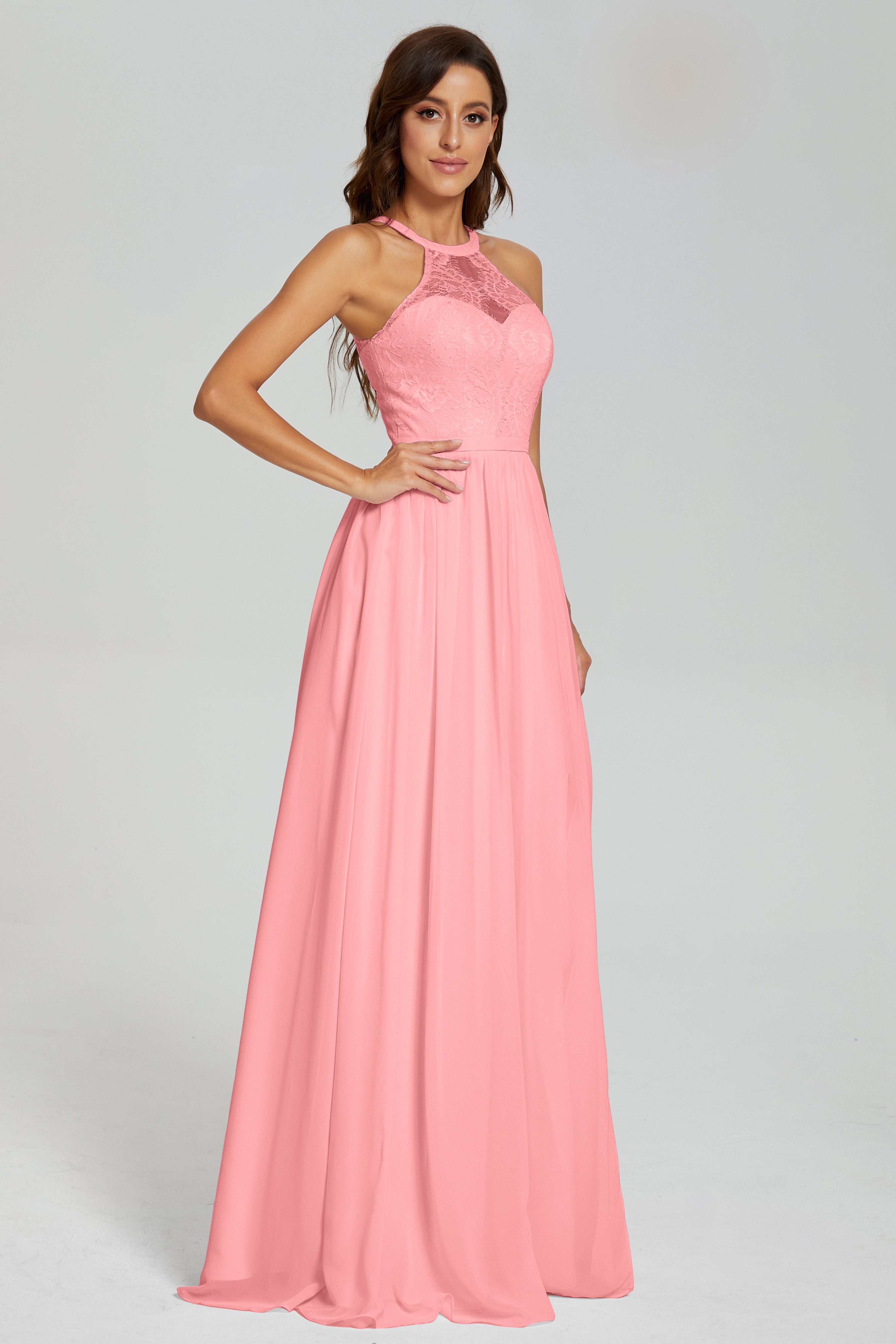 Halter Split Open Back Prom Dresses