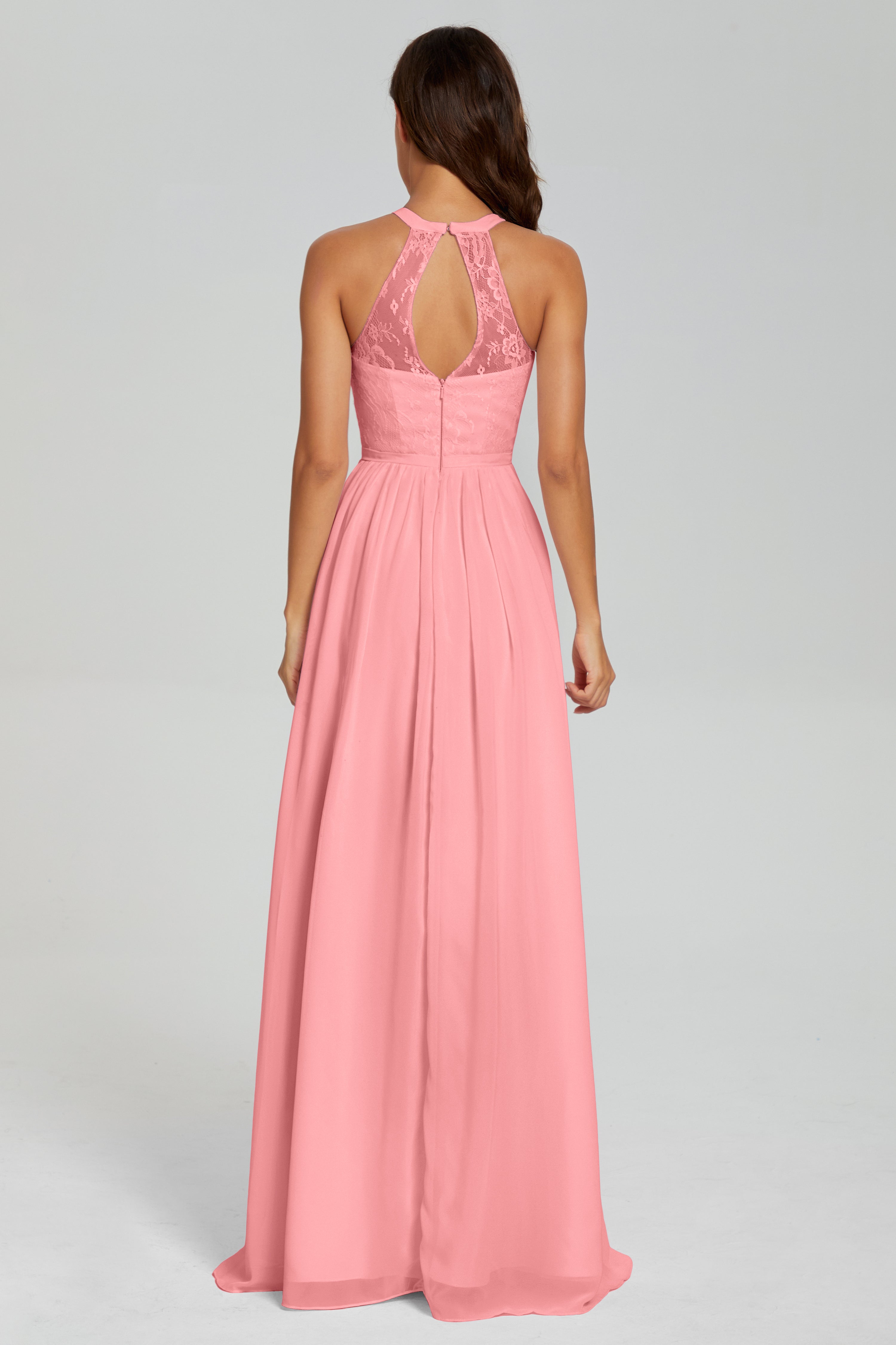 Halter Split Open Back Prom Dresses
