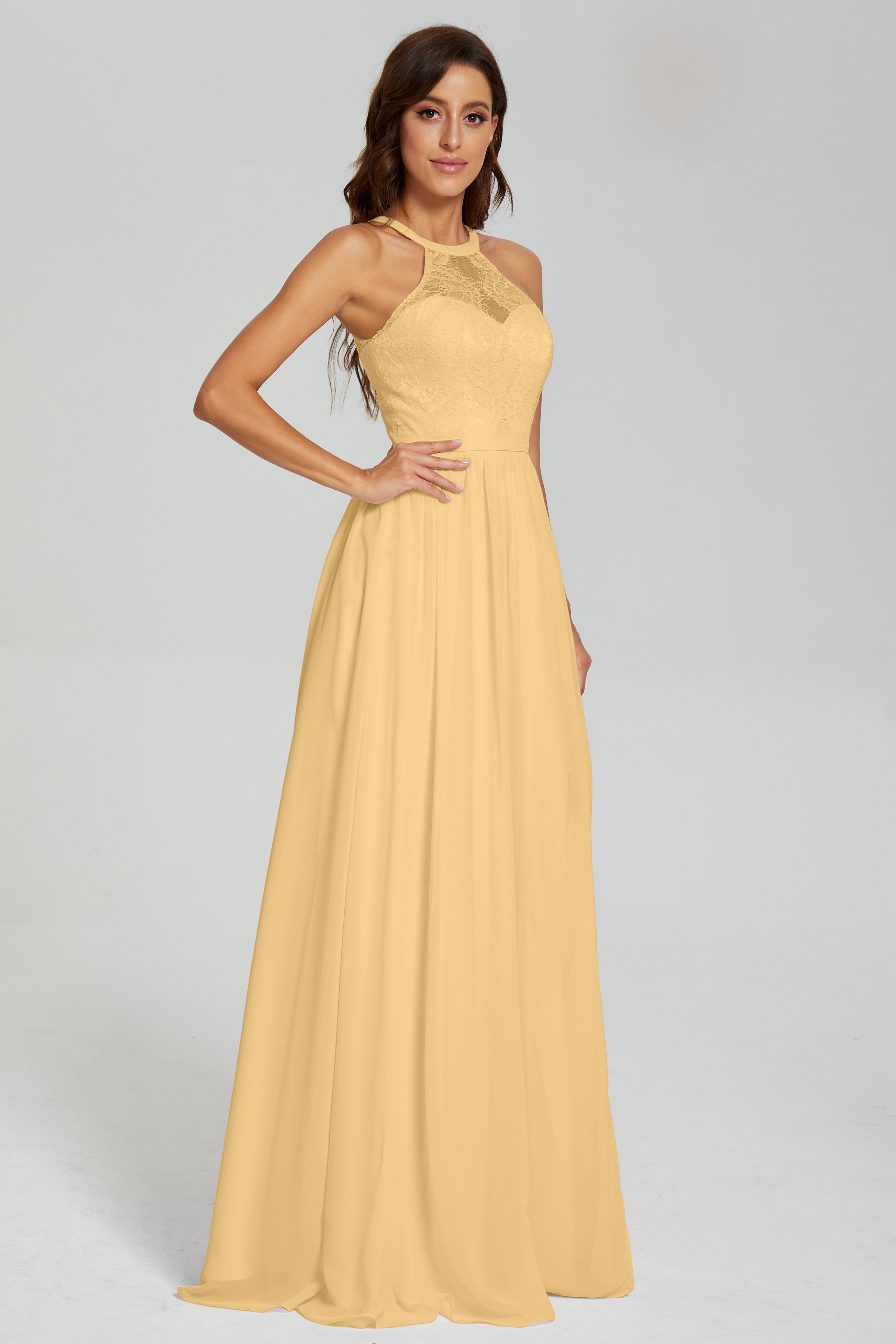 Halter Split Open Back Prom Dresses
