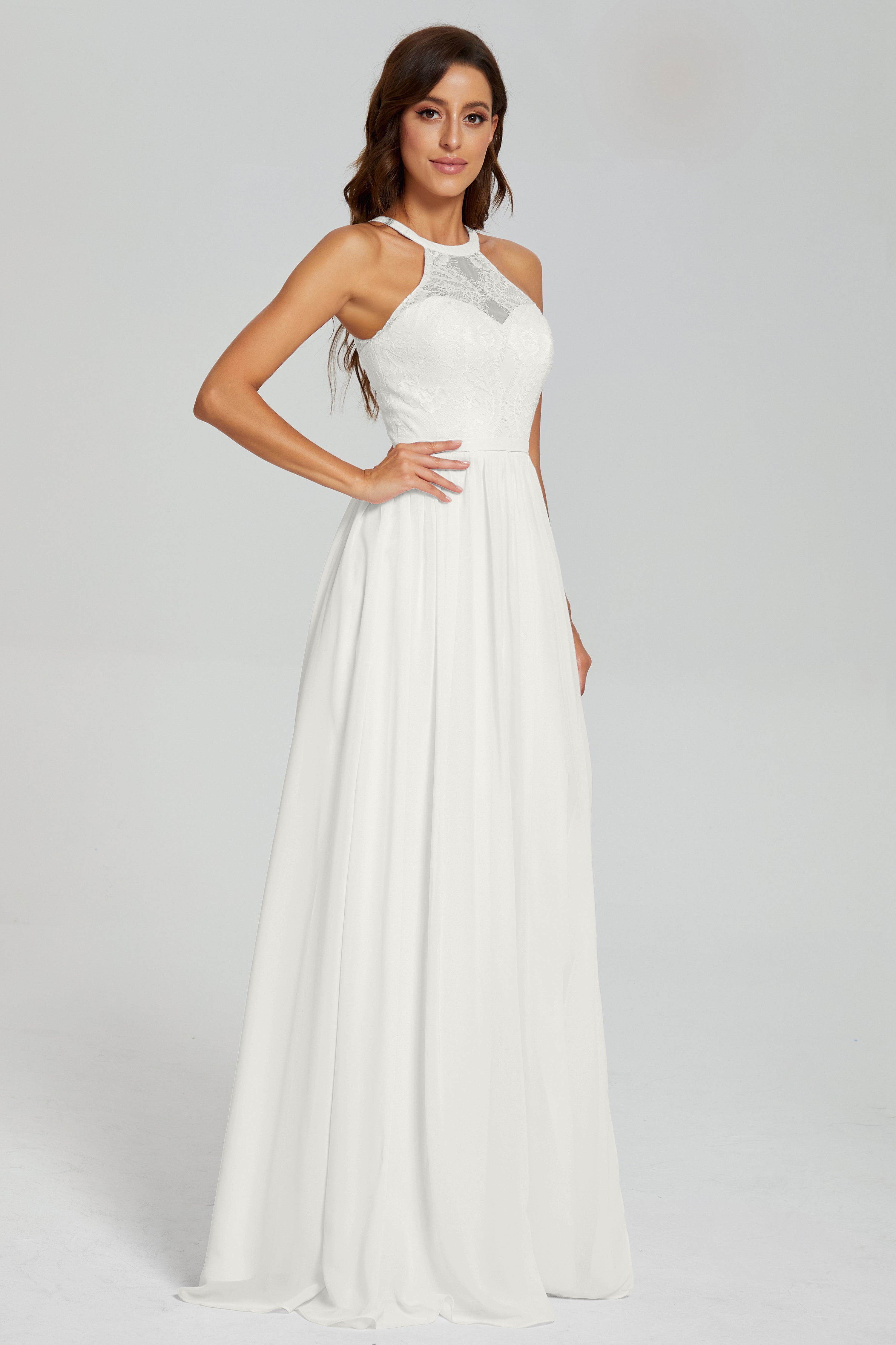 Halter Split Open Back Prom Dresses