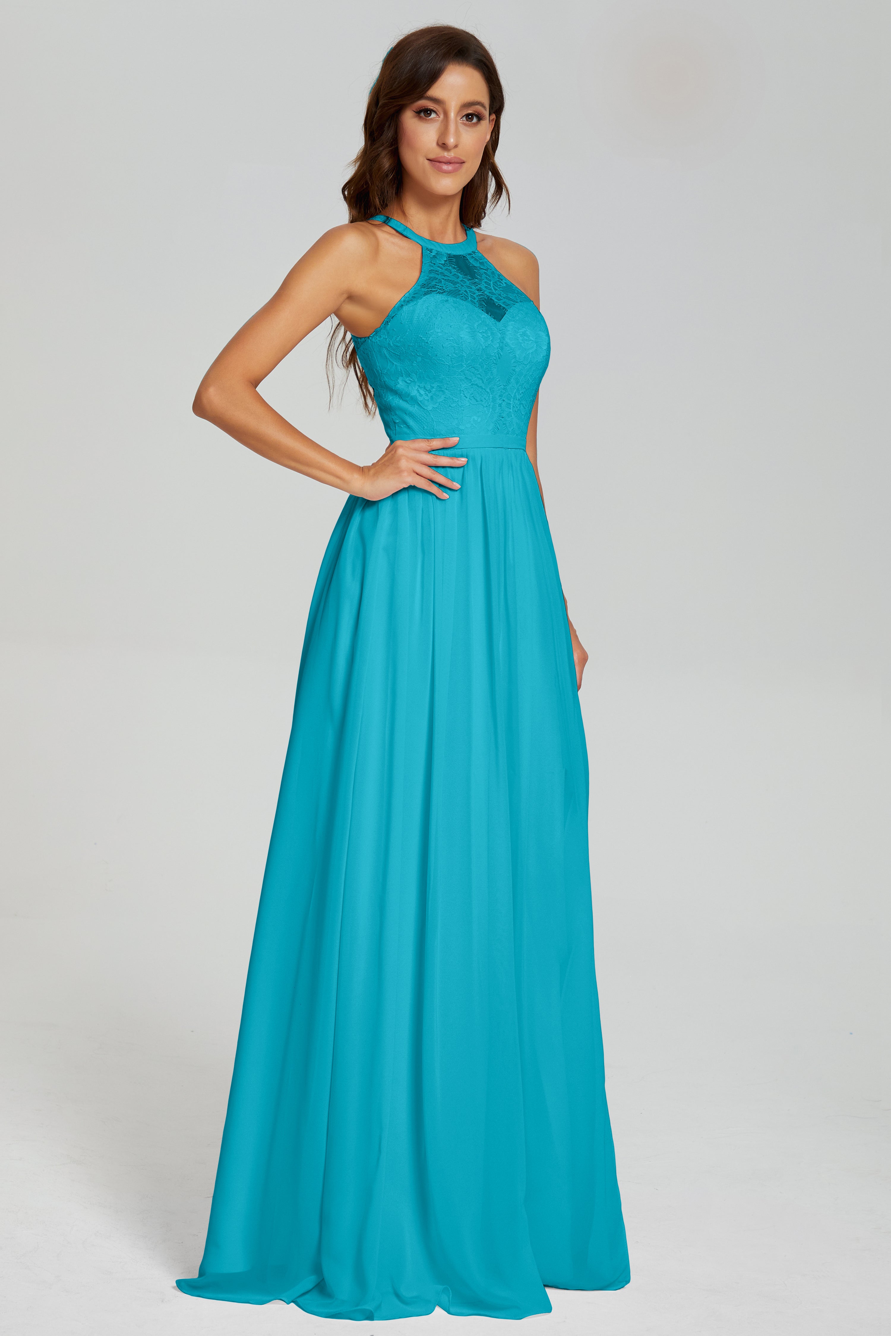 Halter Split Open Back Prom Dresses