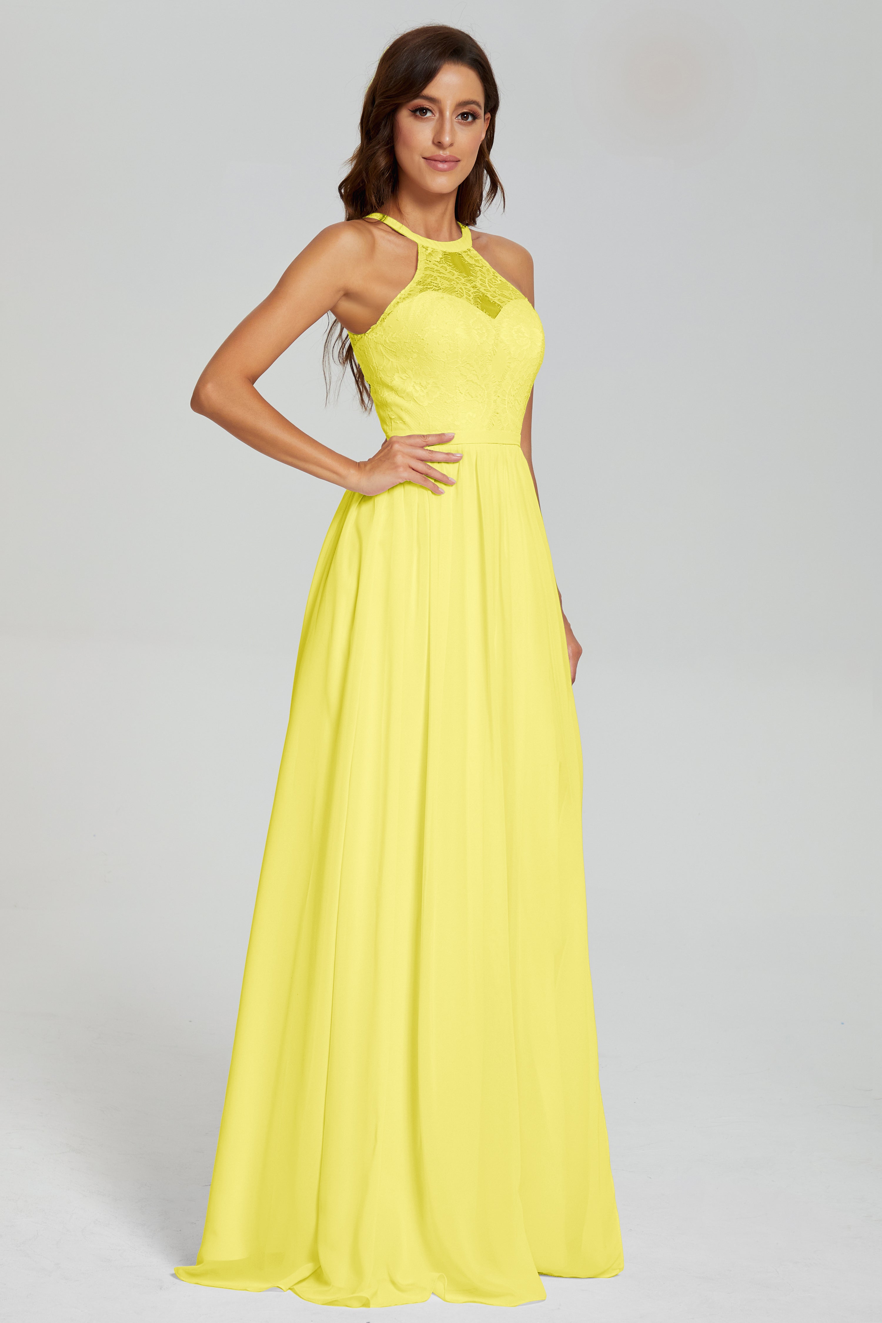 Halter Split Open Back Prom Dresses