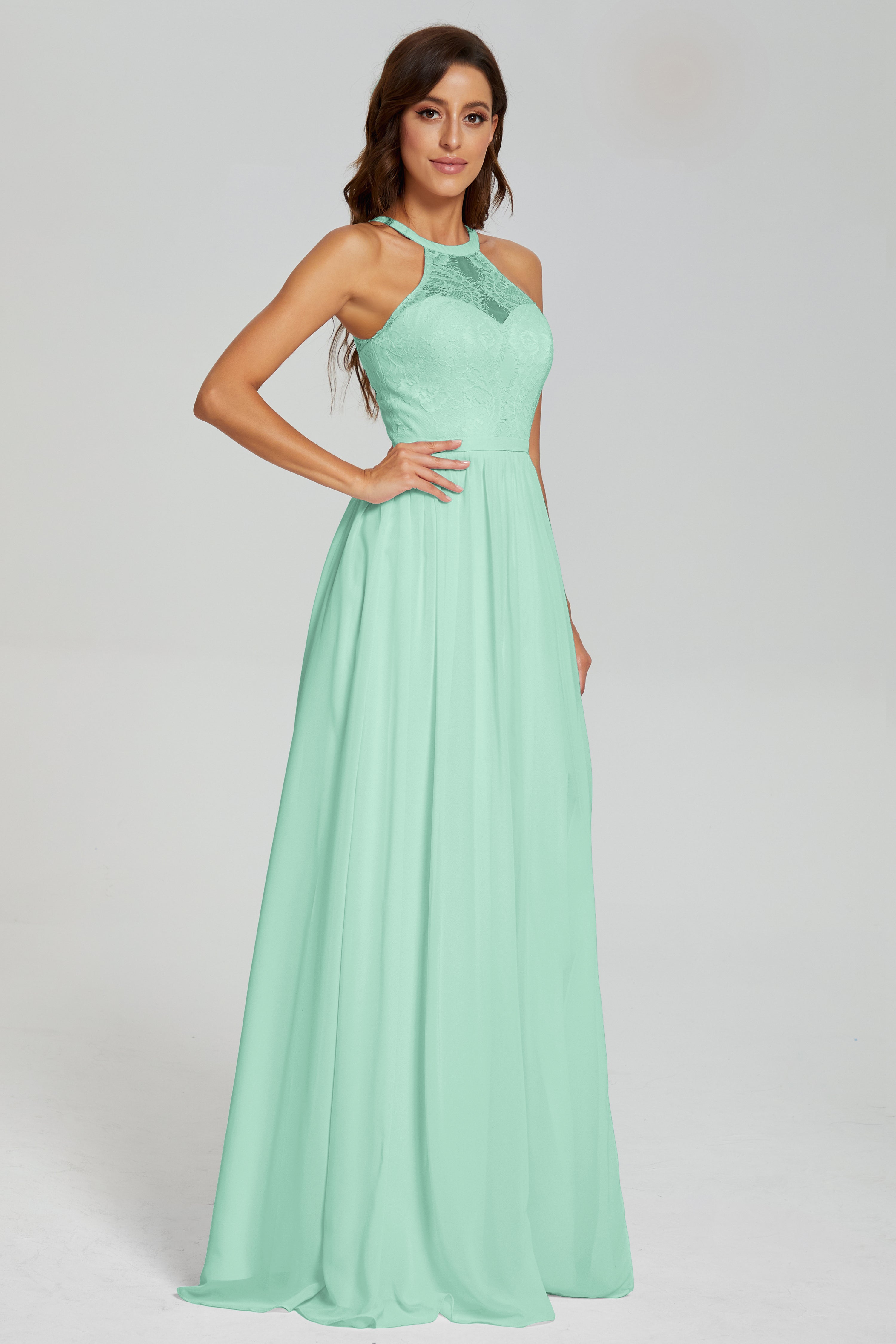 Halter Split Open Back Prom Dresses