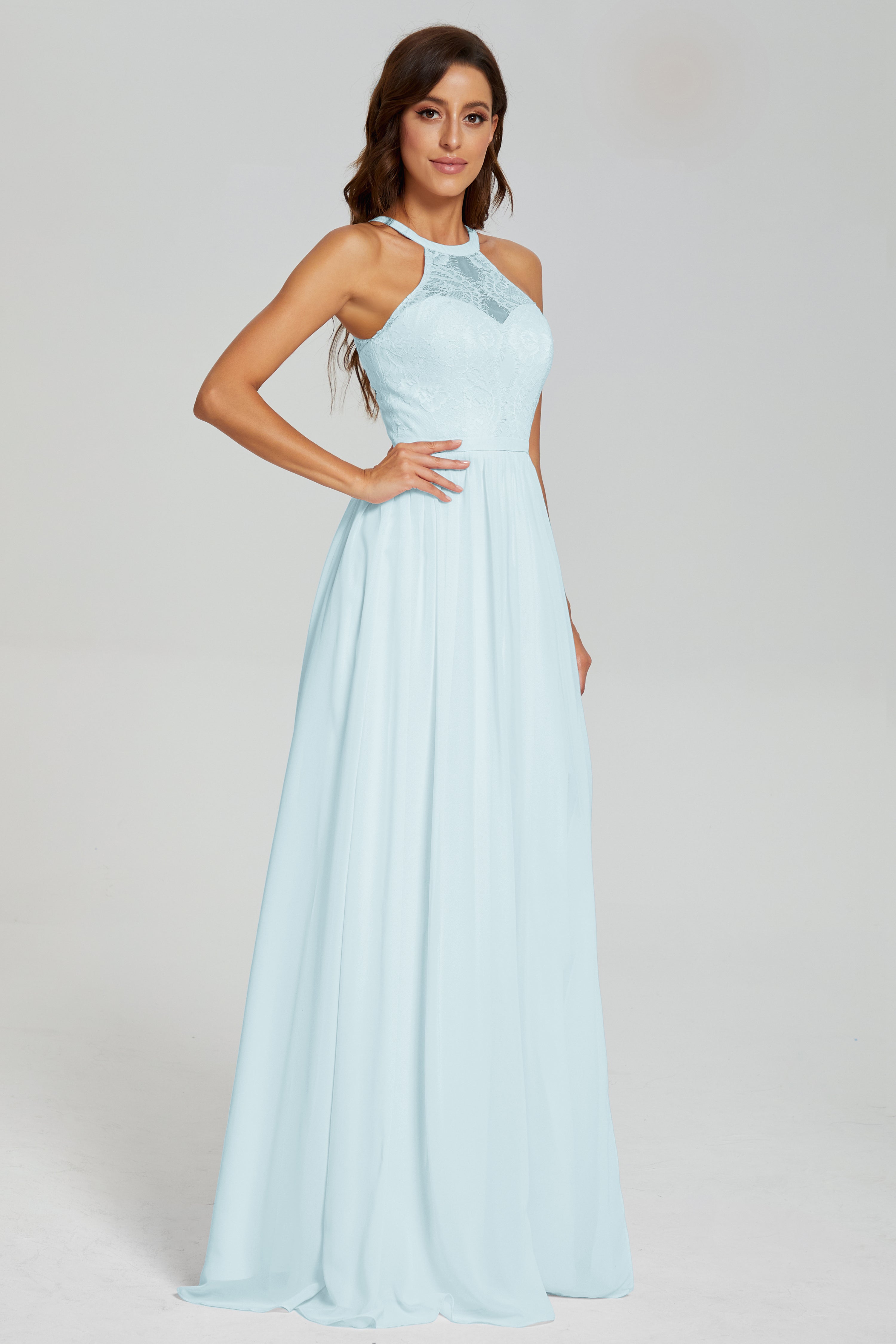 Halter Split Open Back Prom Dresses