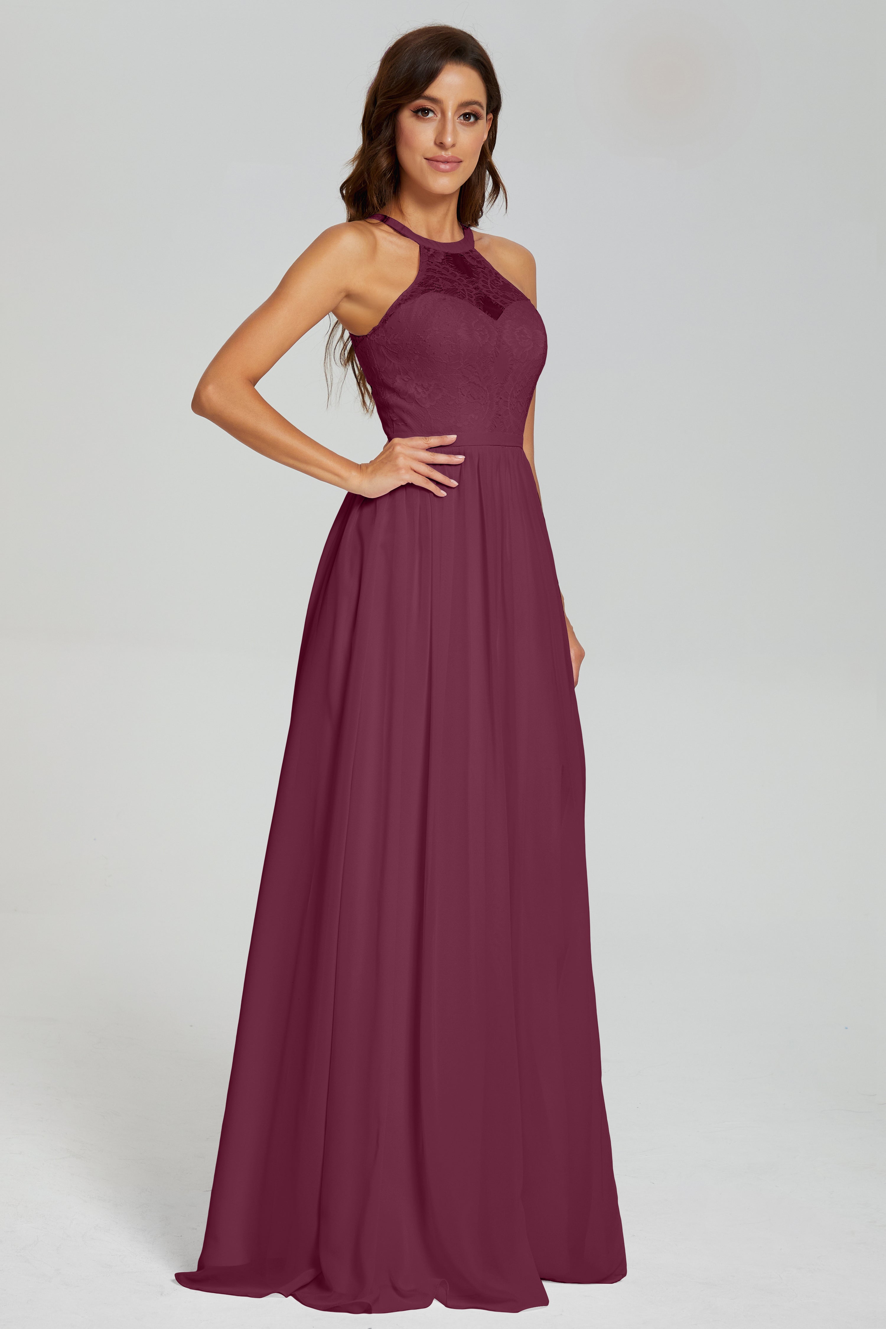 Halter Split Open Back Prom Dresses