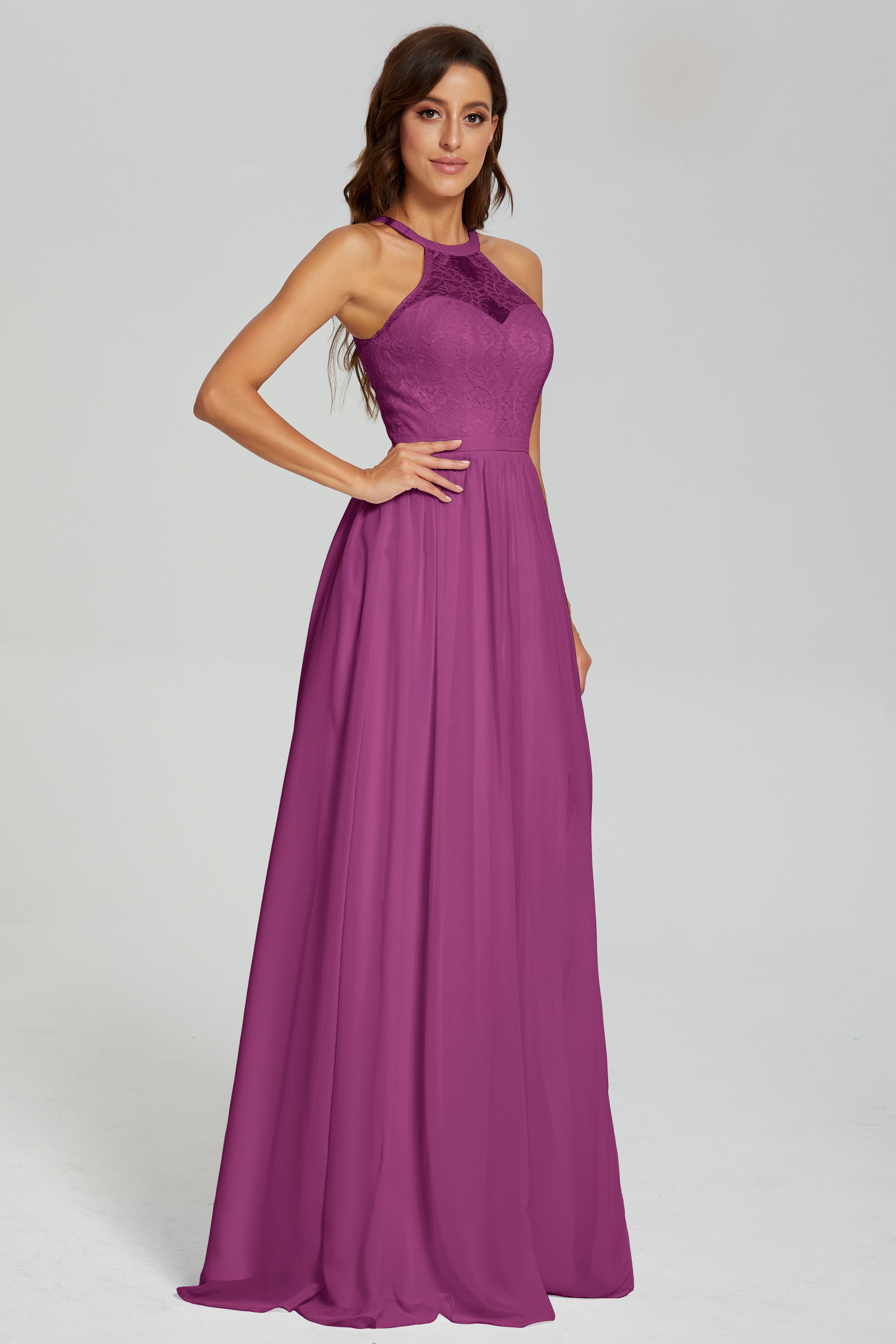 Halter Split Open Back Prom Dresses