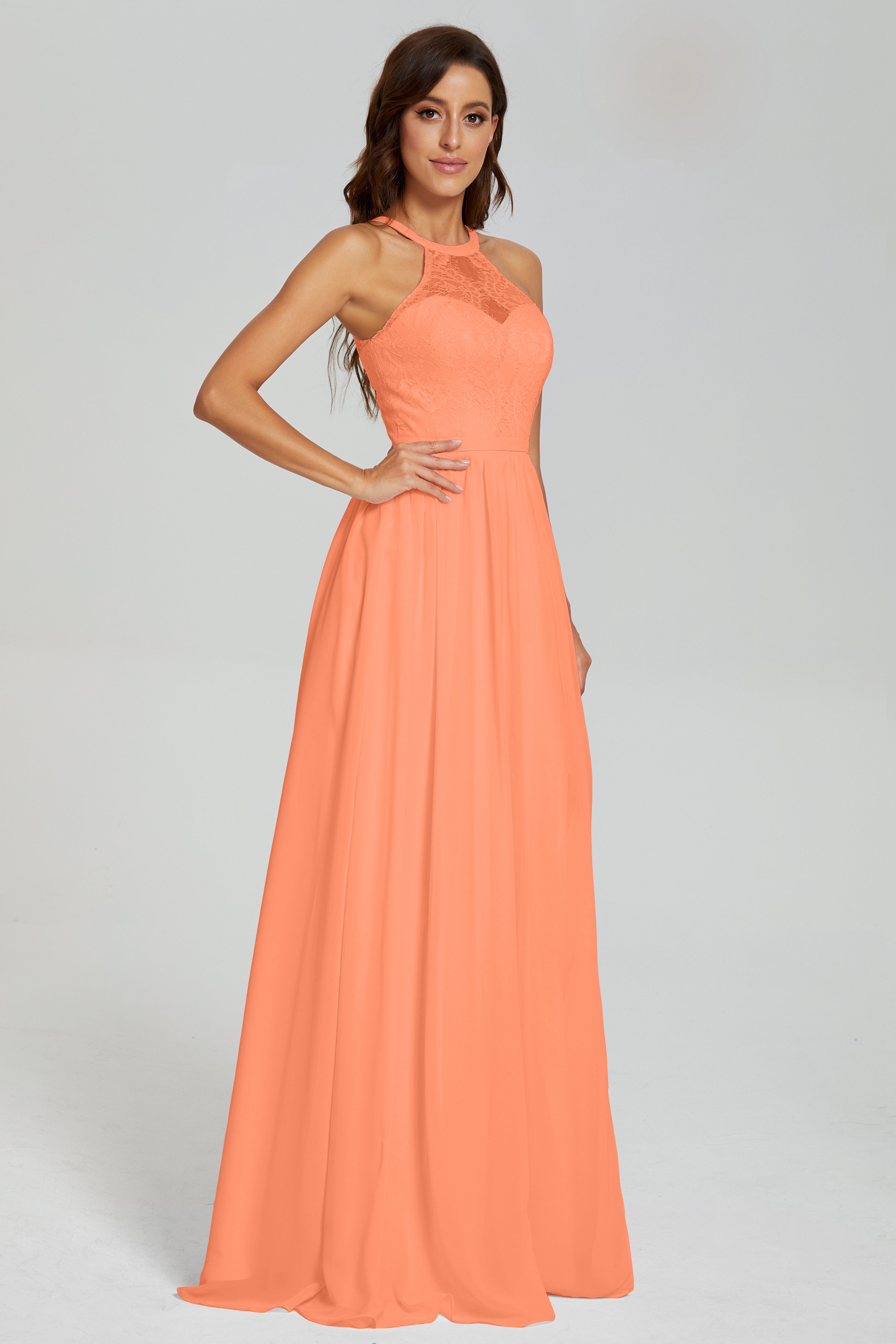 Halter Split Open Back Prom Dresses