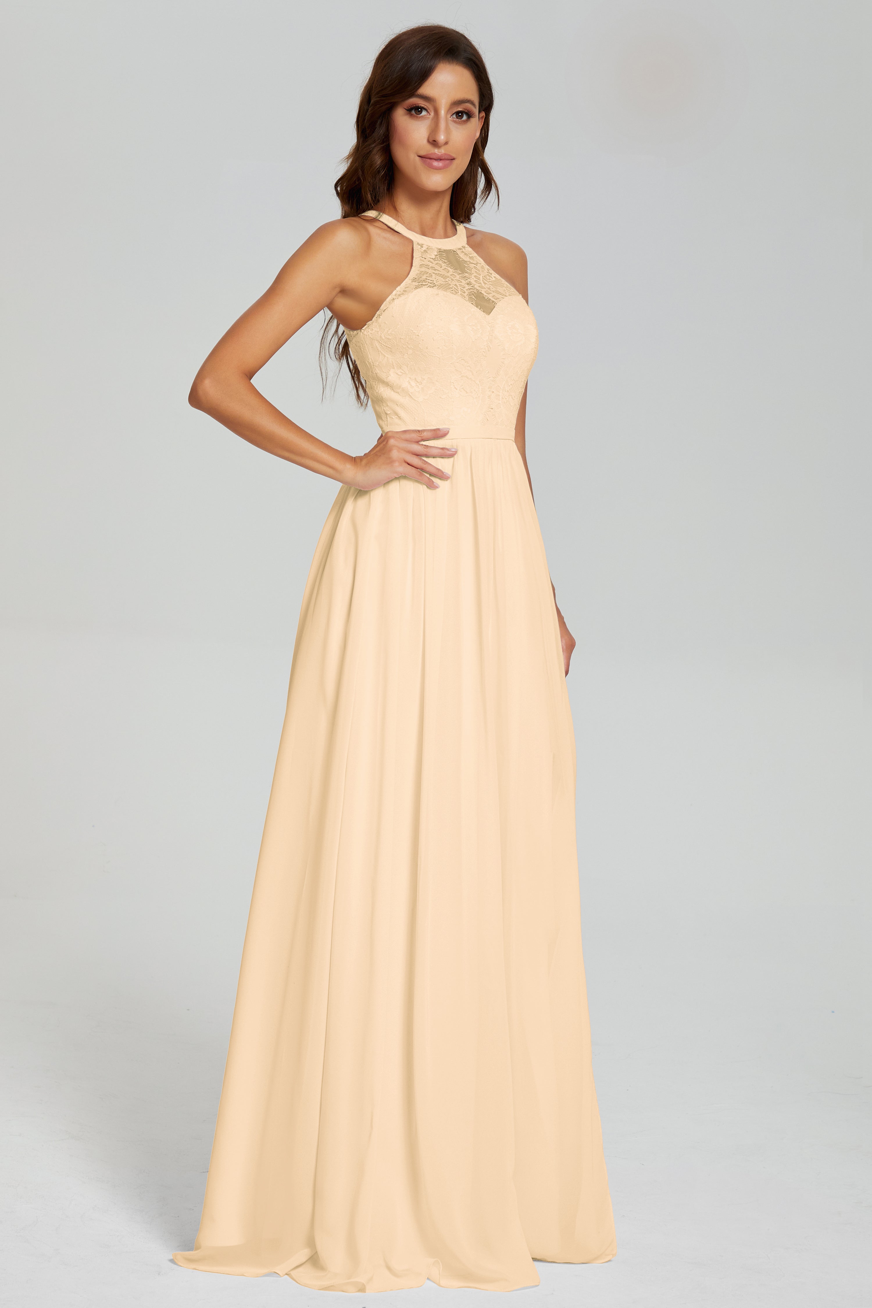 Halter Split Open Back Prom Dresses