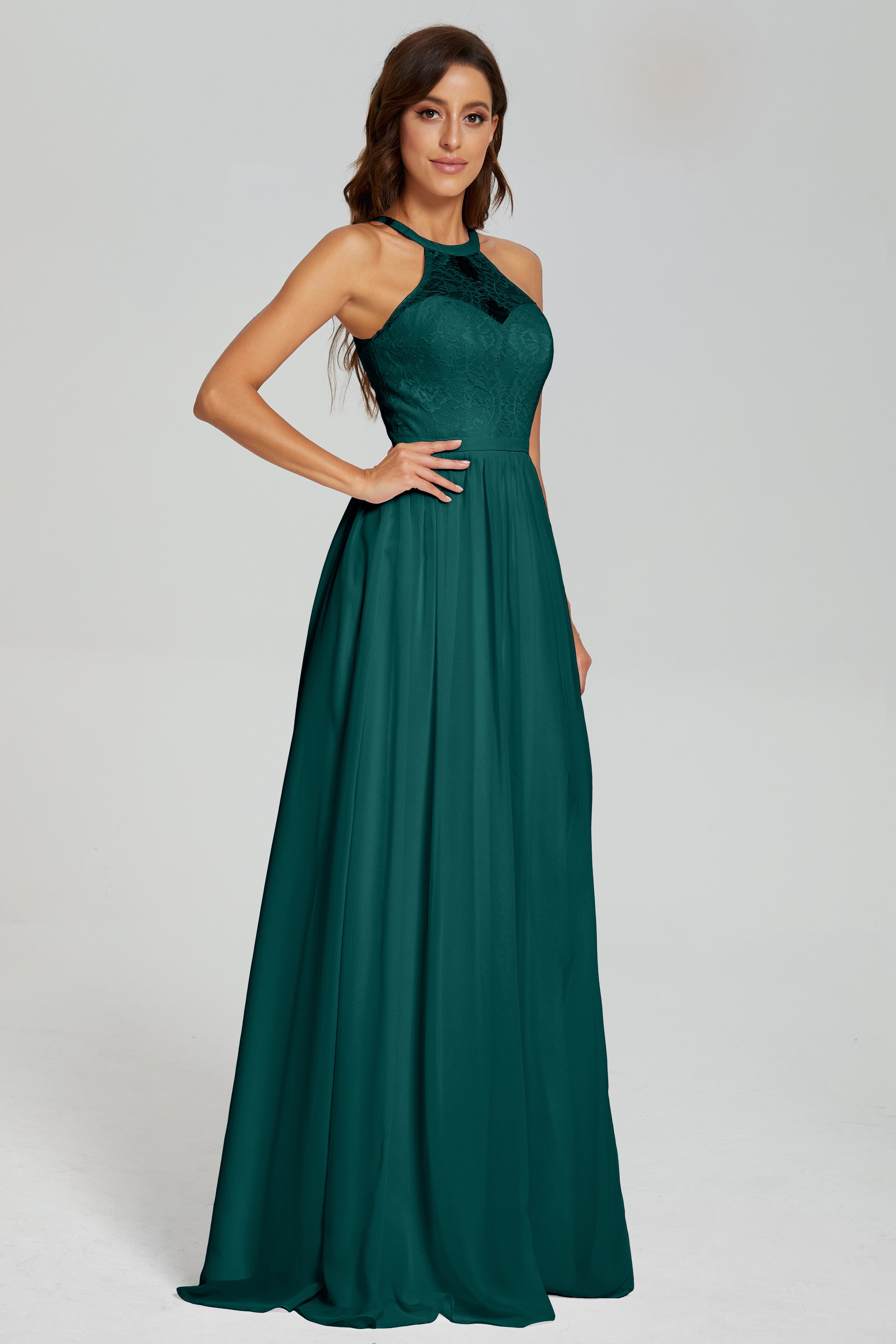 Halter Split Open Back Prom Dresses
