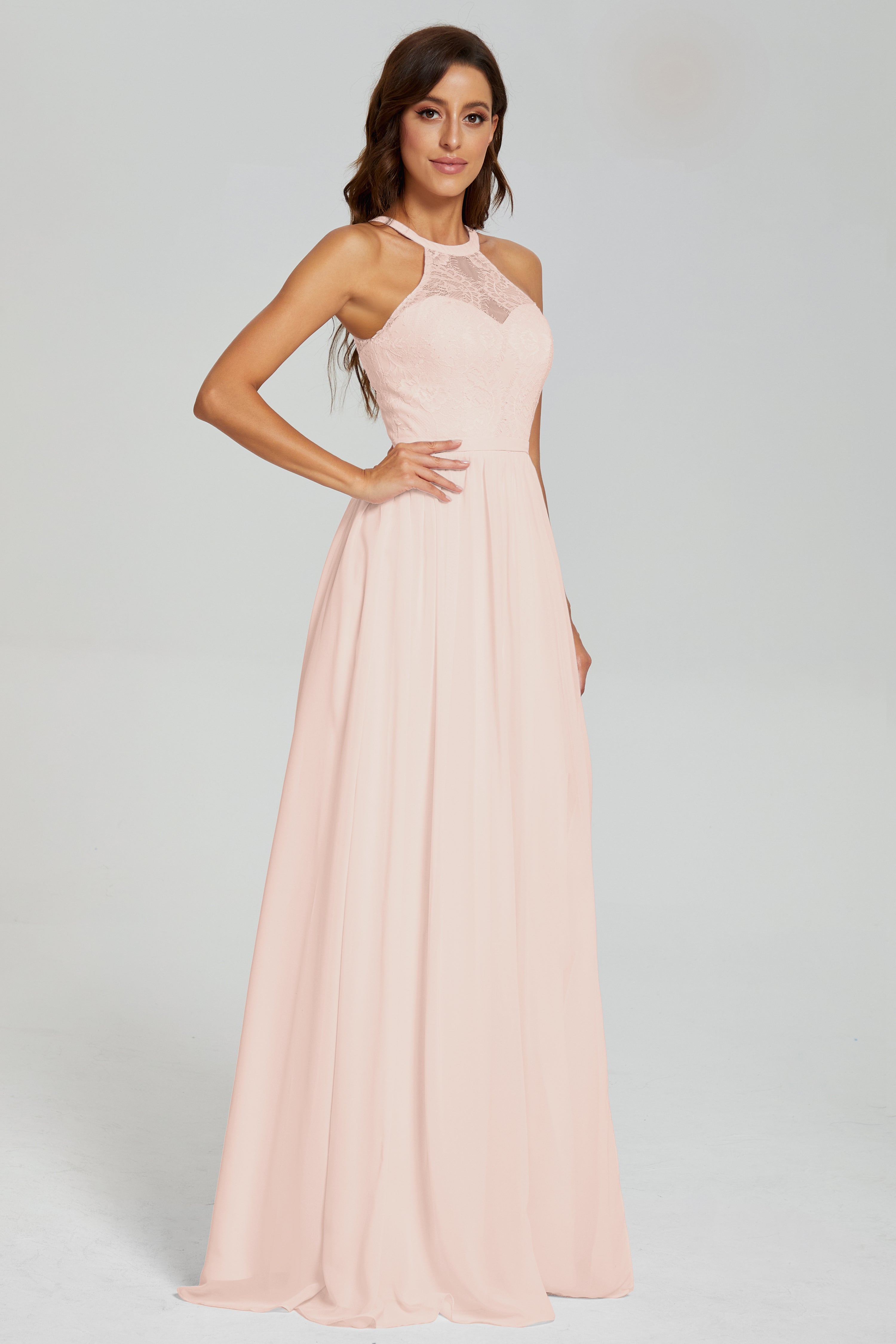 Halter Split Open Back Prom Dresses