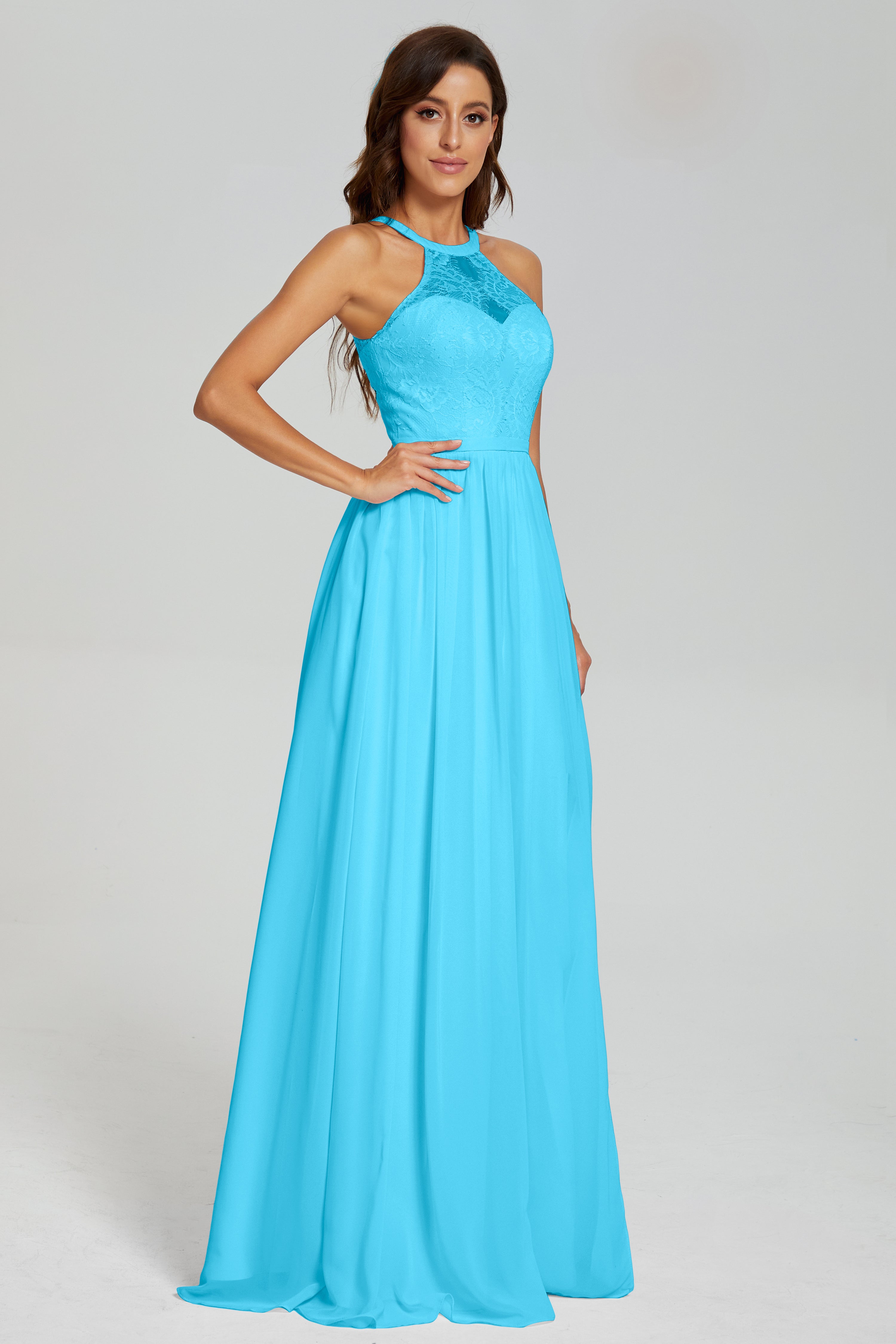 Halter Split Open Back Prom Dresses
