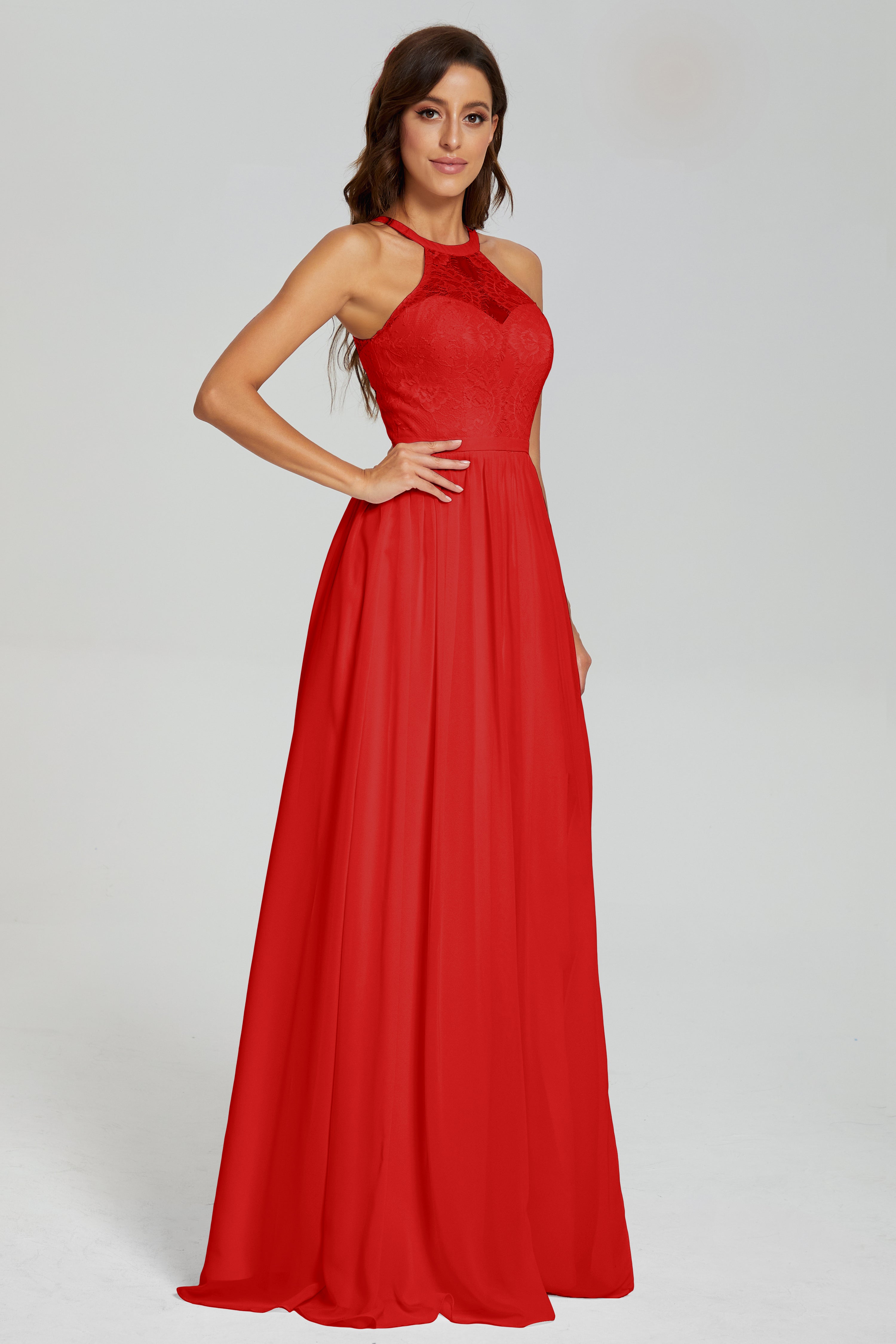 Halter Split Open Back Prom Dresses