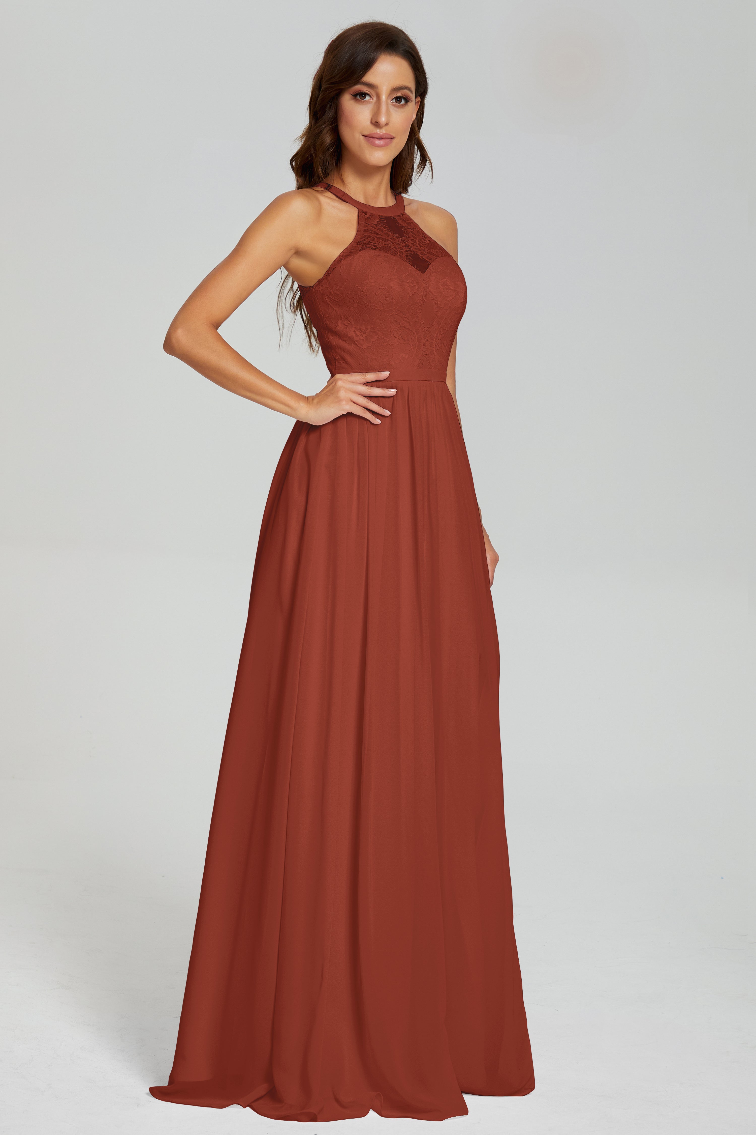 Halter Split Open Back Prom Dresses