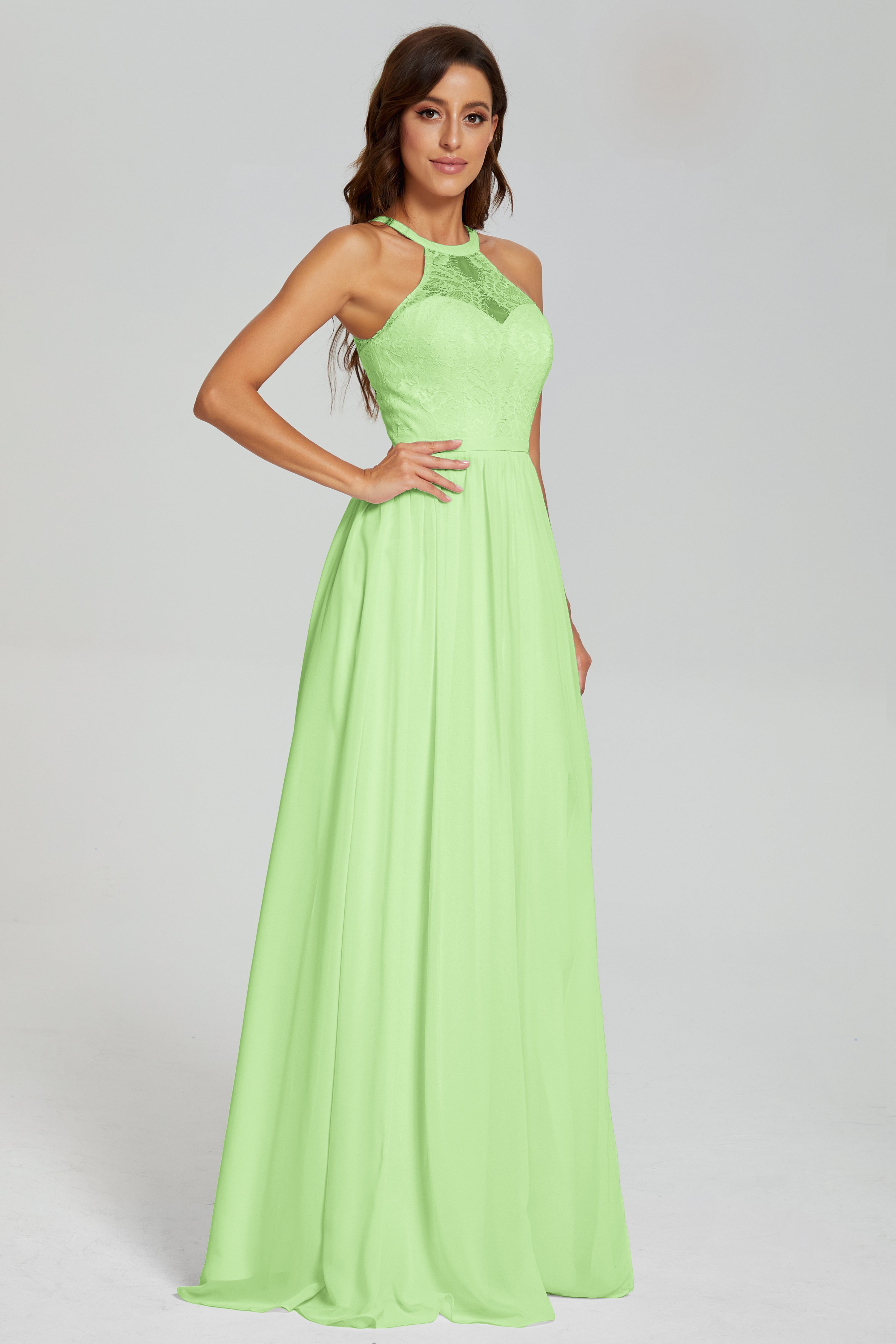 Halter Split Open Back Prom Dresses