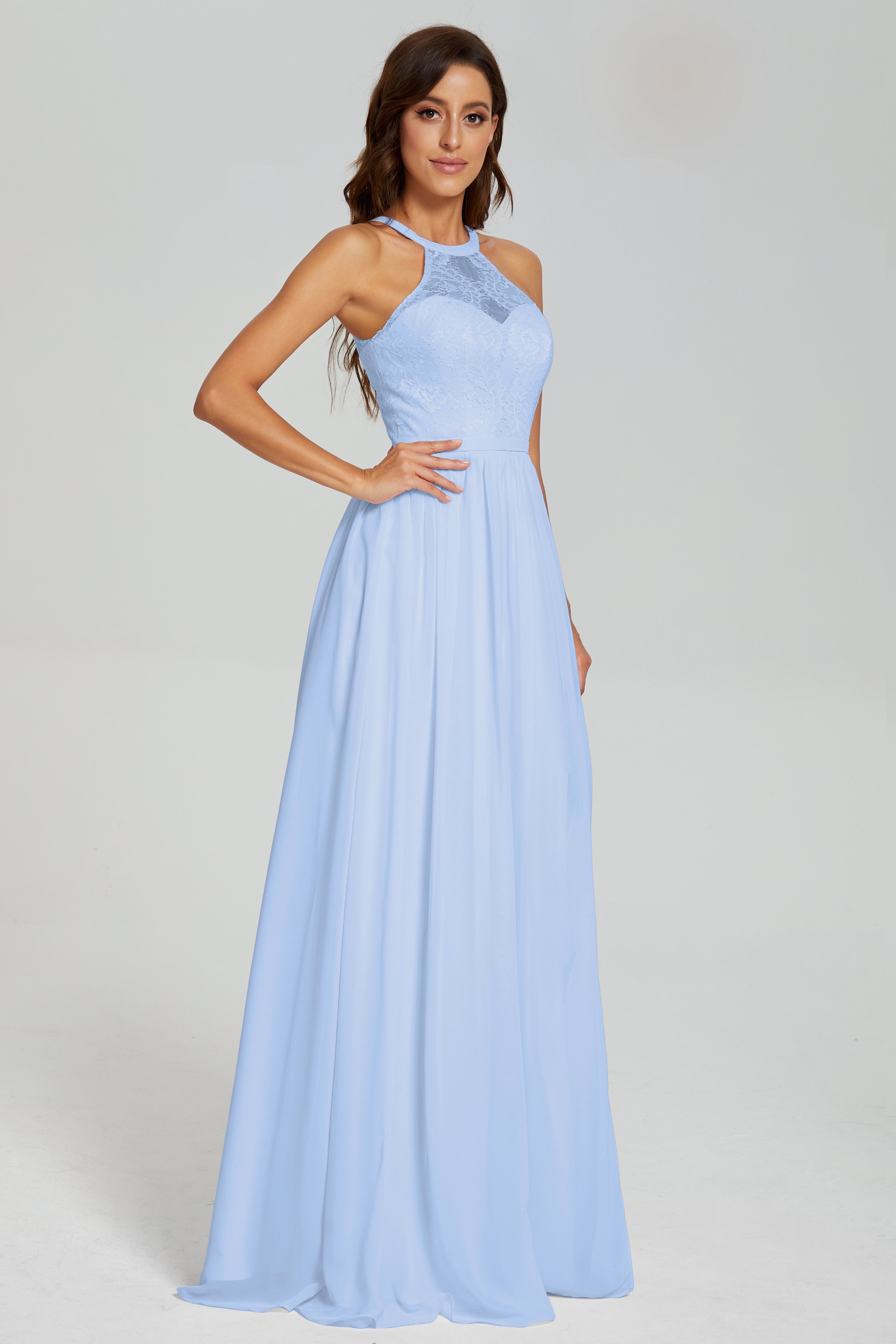 Halter Split Open Back Prom Dresses