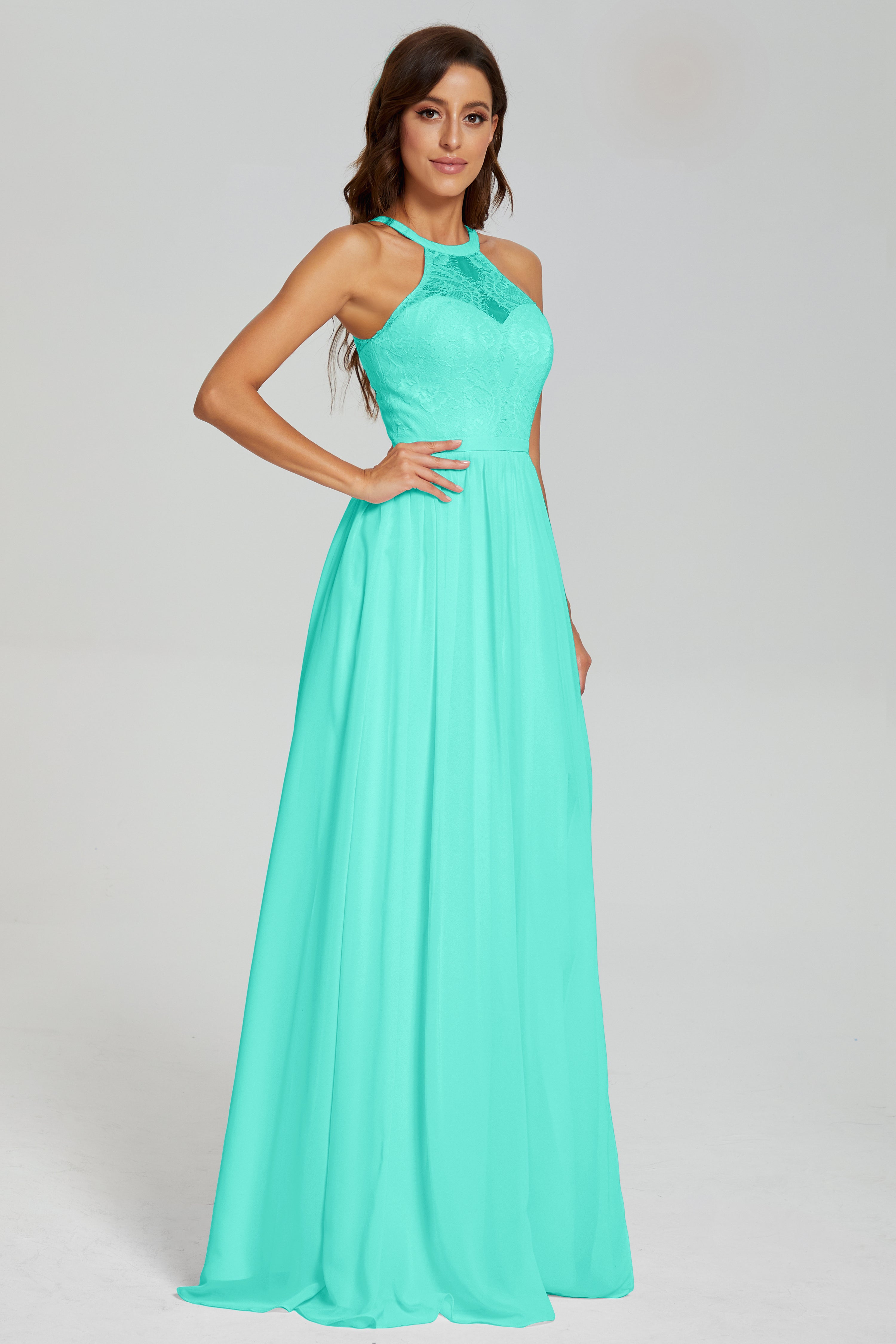 Halter Split Open Back Prom Dresses