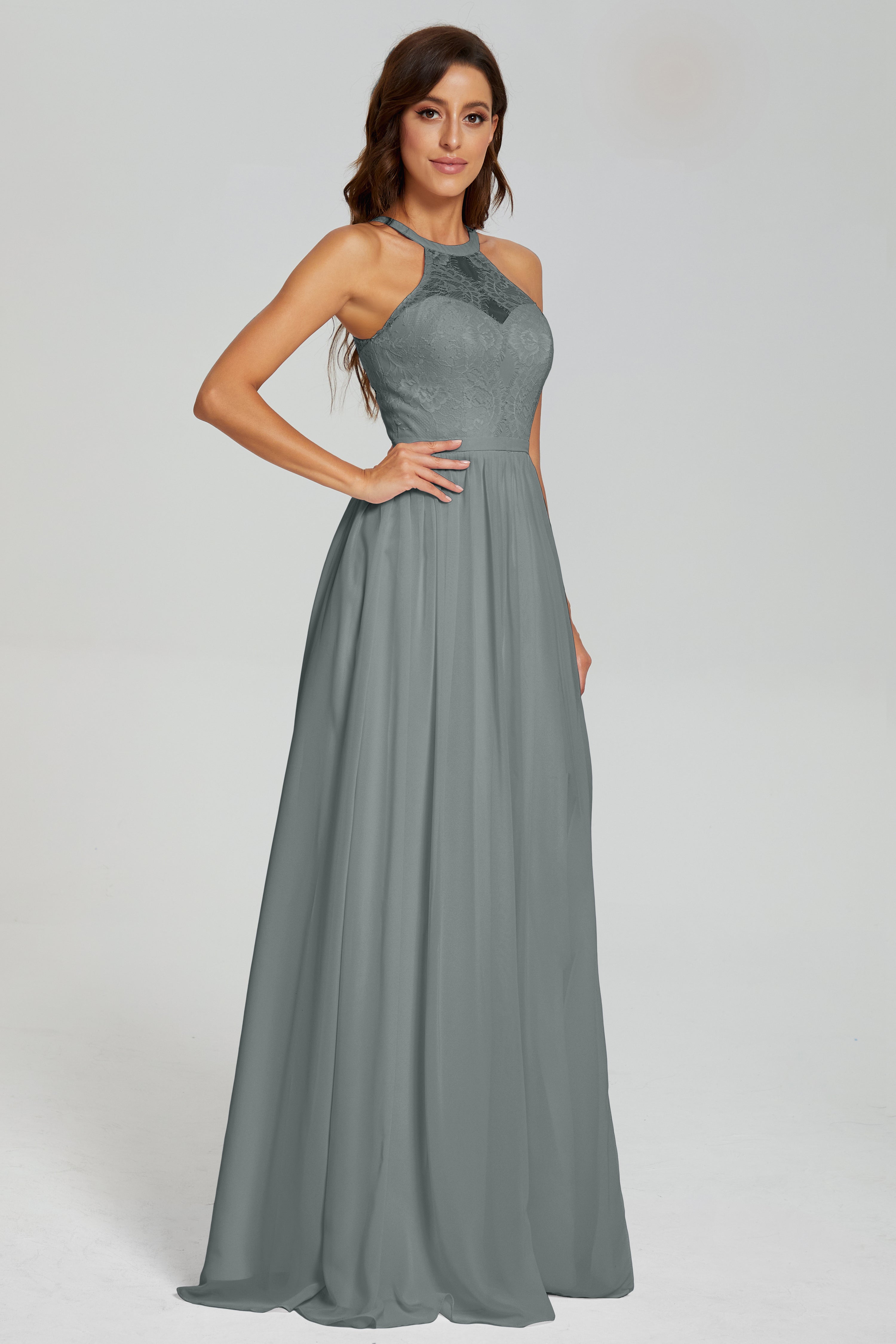 Halter Split Open Back Prom Dresses