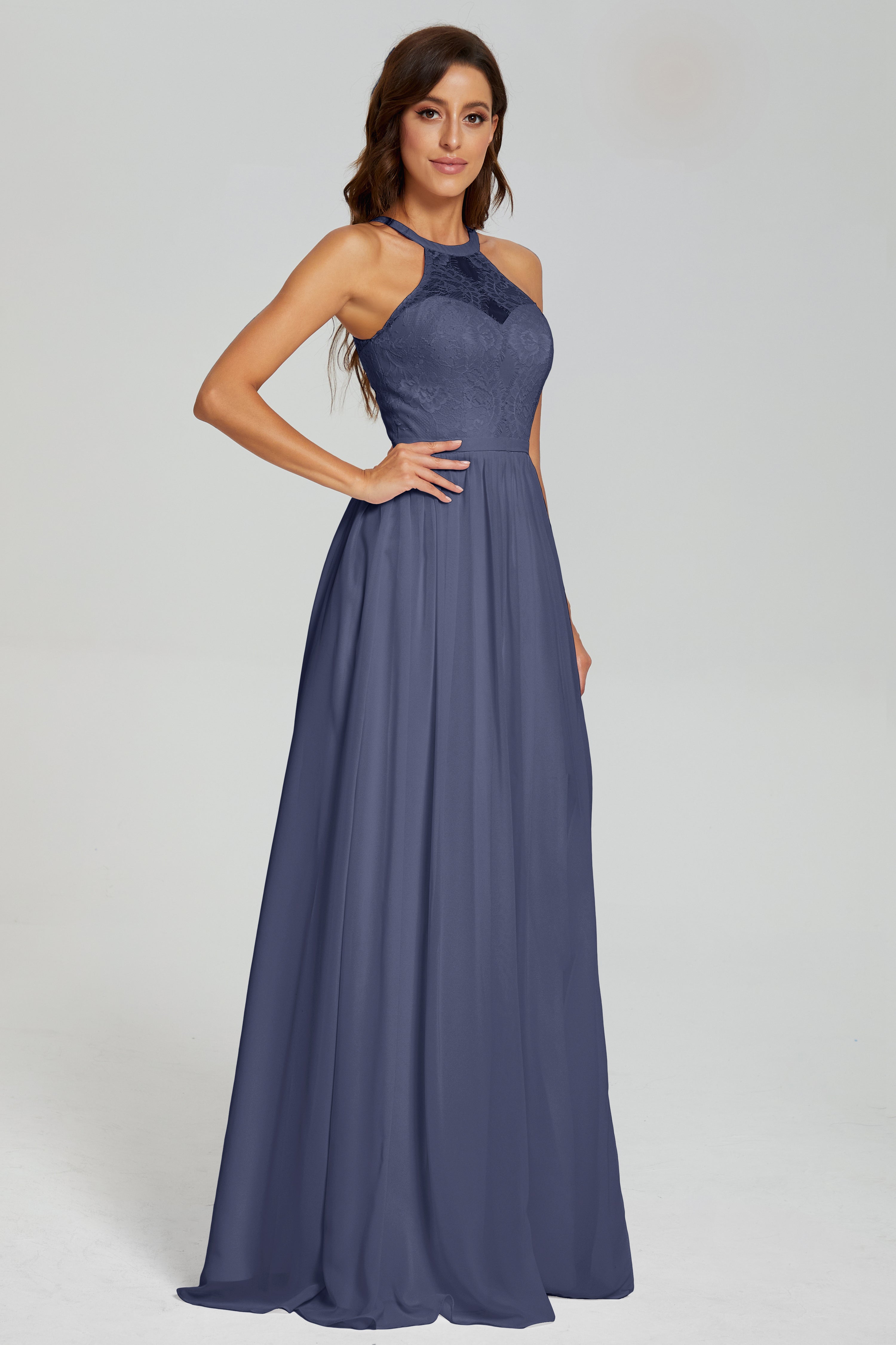 Halter Split Open Back Prom Dresses