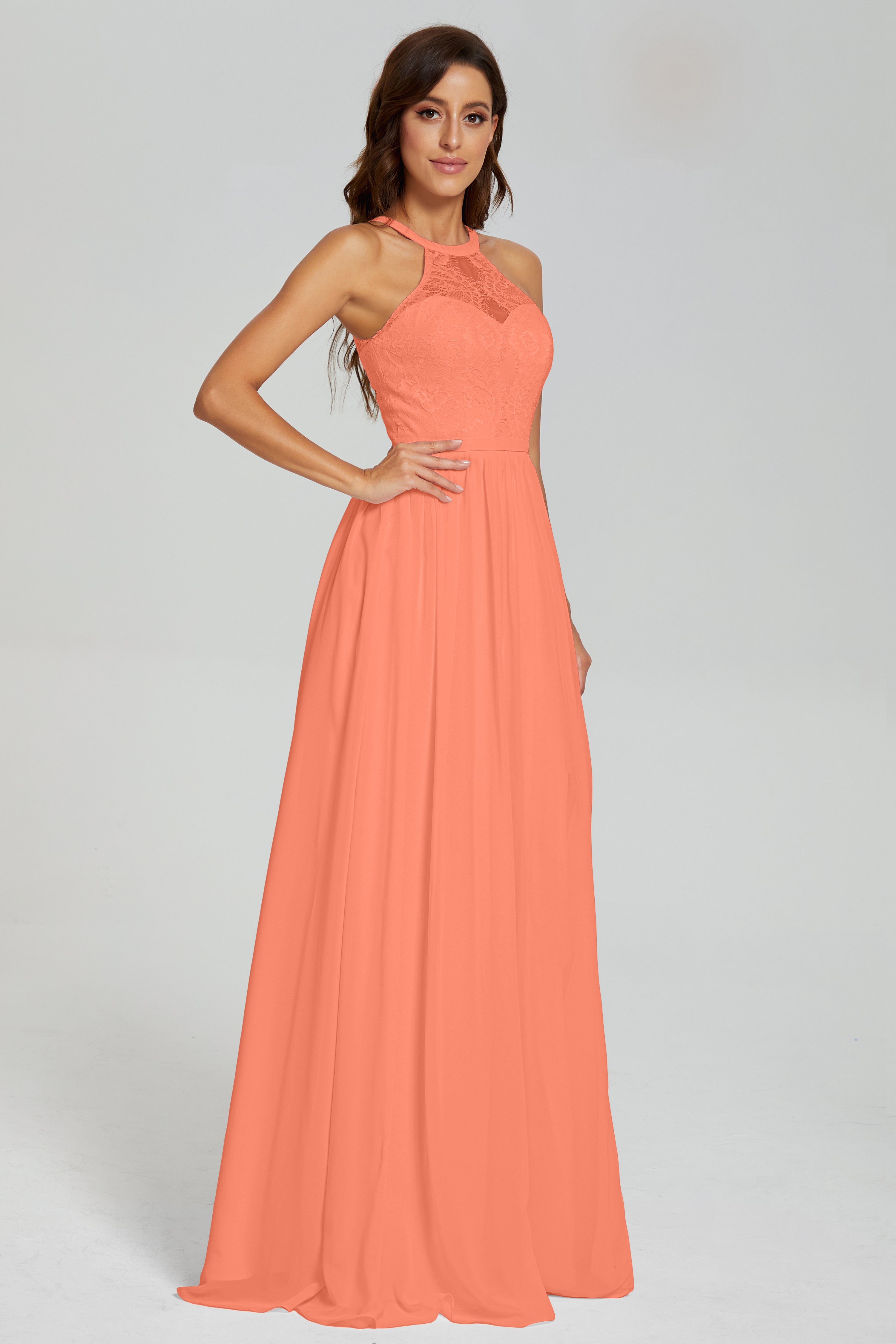 Halter Split Open Back Prom Dresses