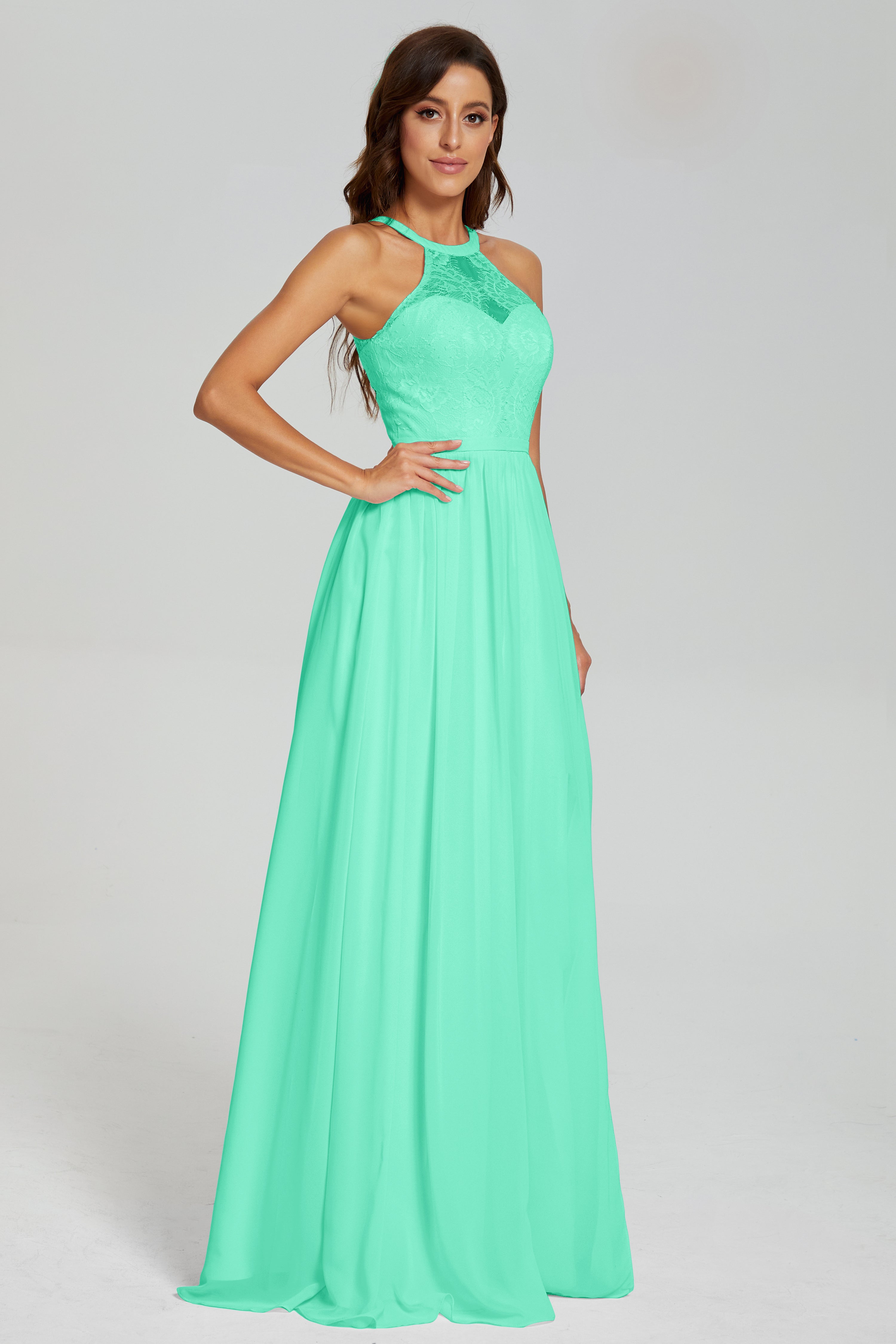 Halter Split Open Back Prom Dresses
