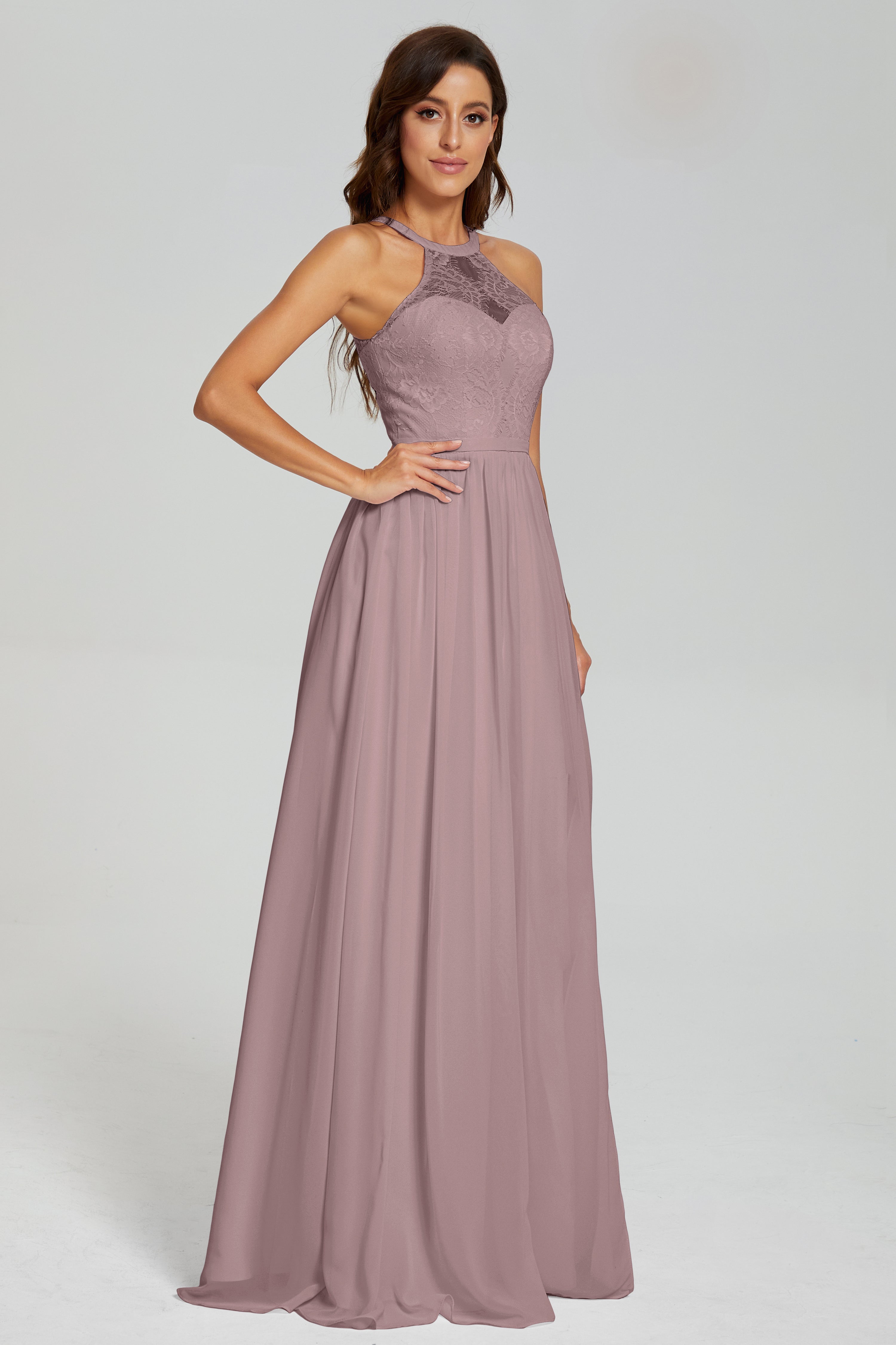 Halter Split Open Back Prom Dresses