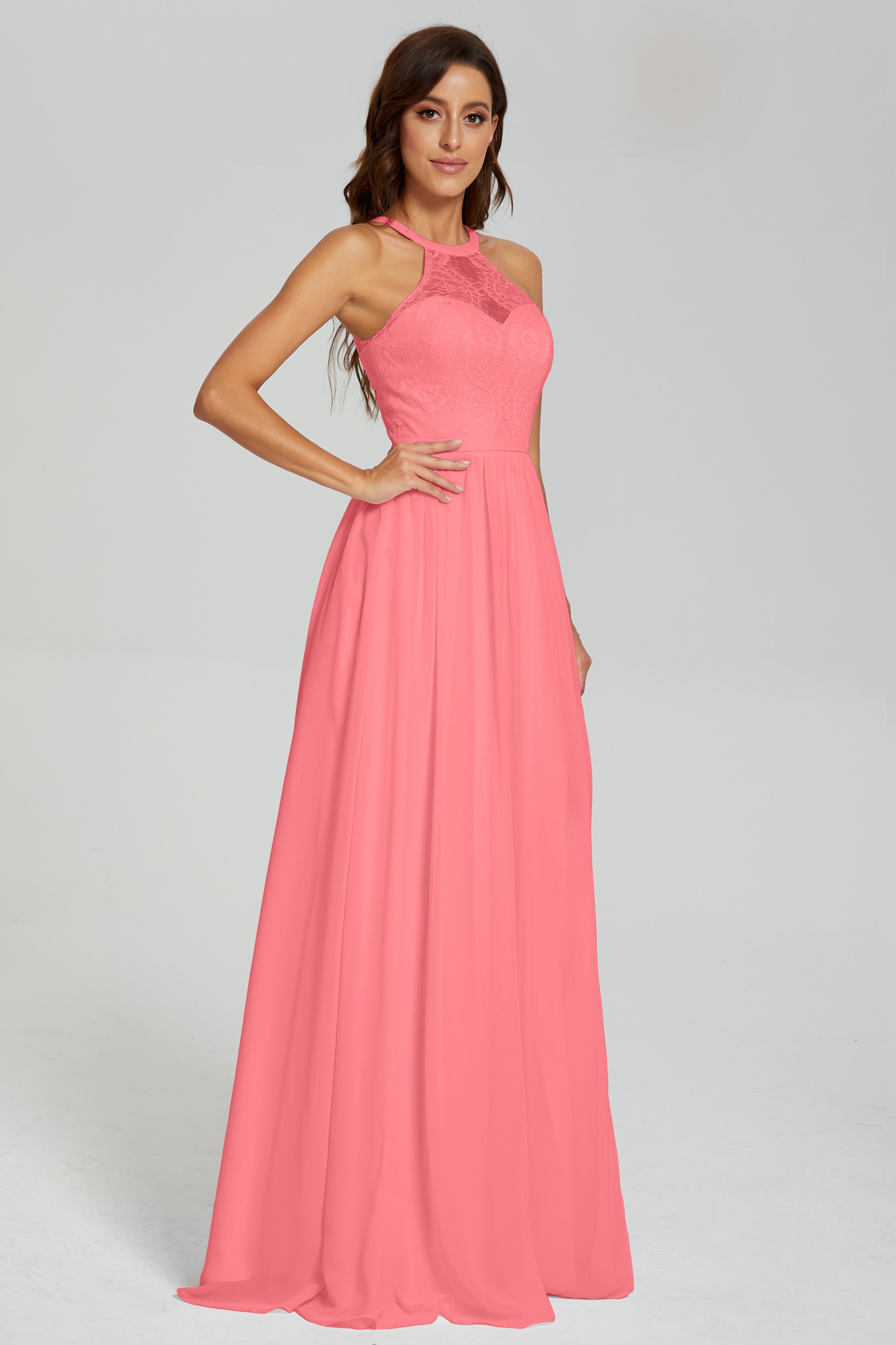 Halter Split Open Back Prom Dresses