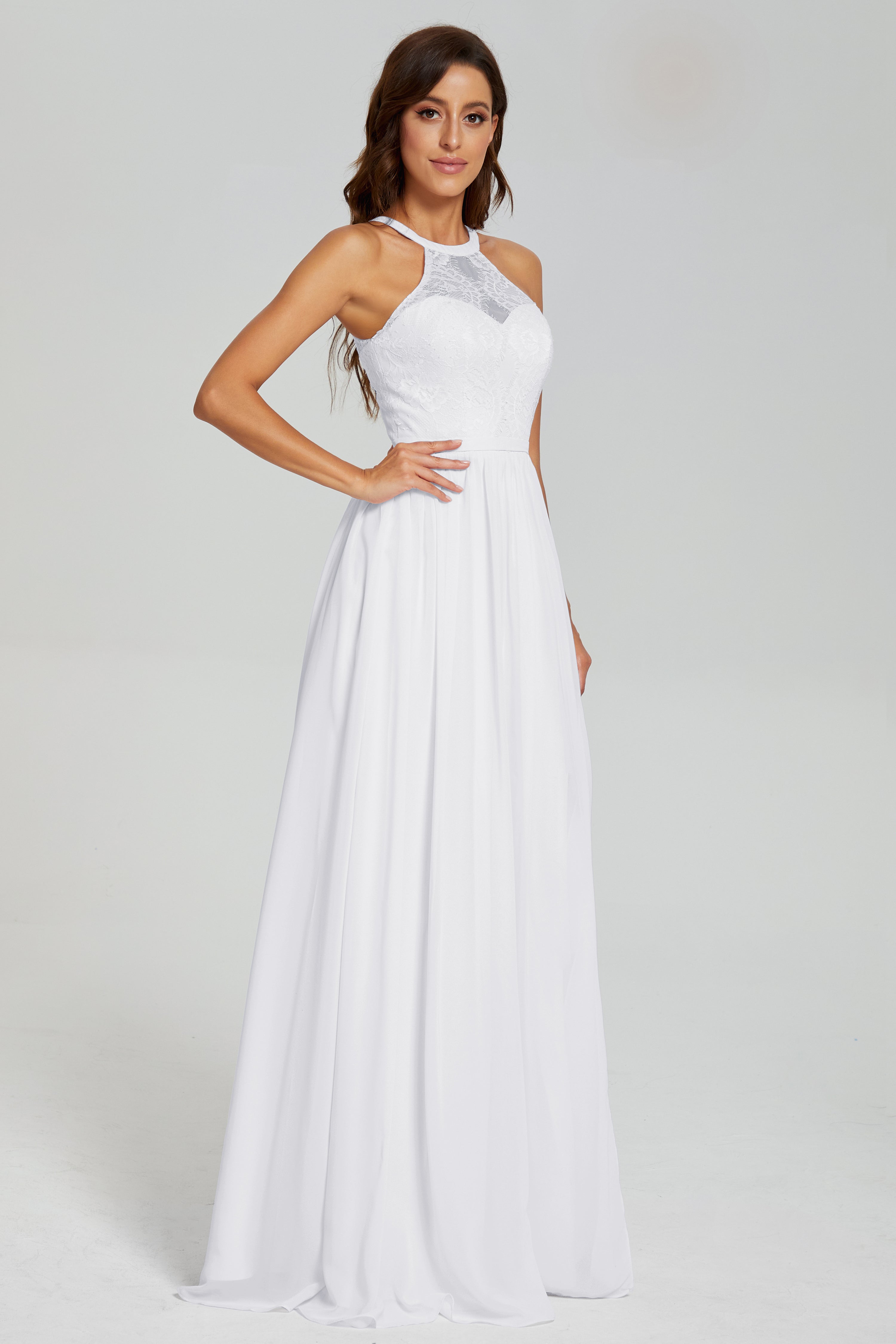 Halter Split Open Back Prom Dresses