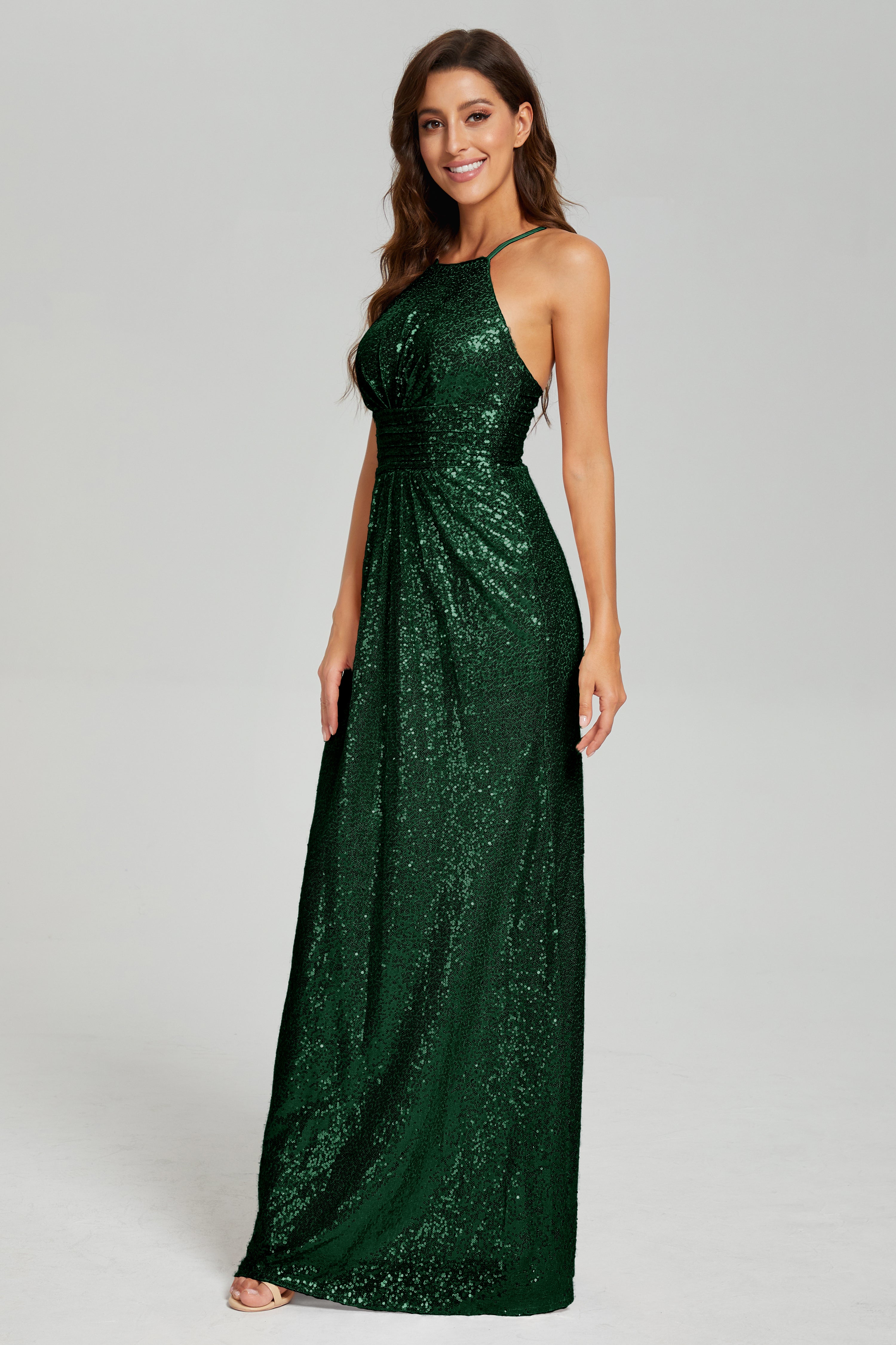 Column Halter Sequins Prom Dresses