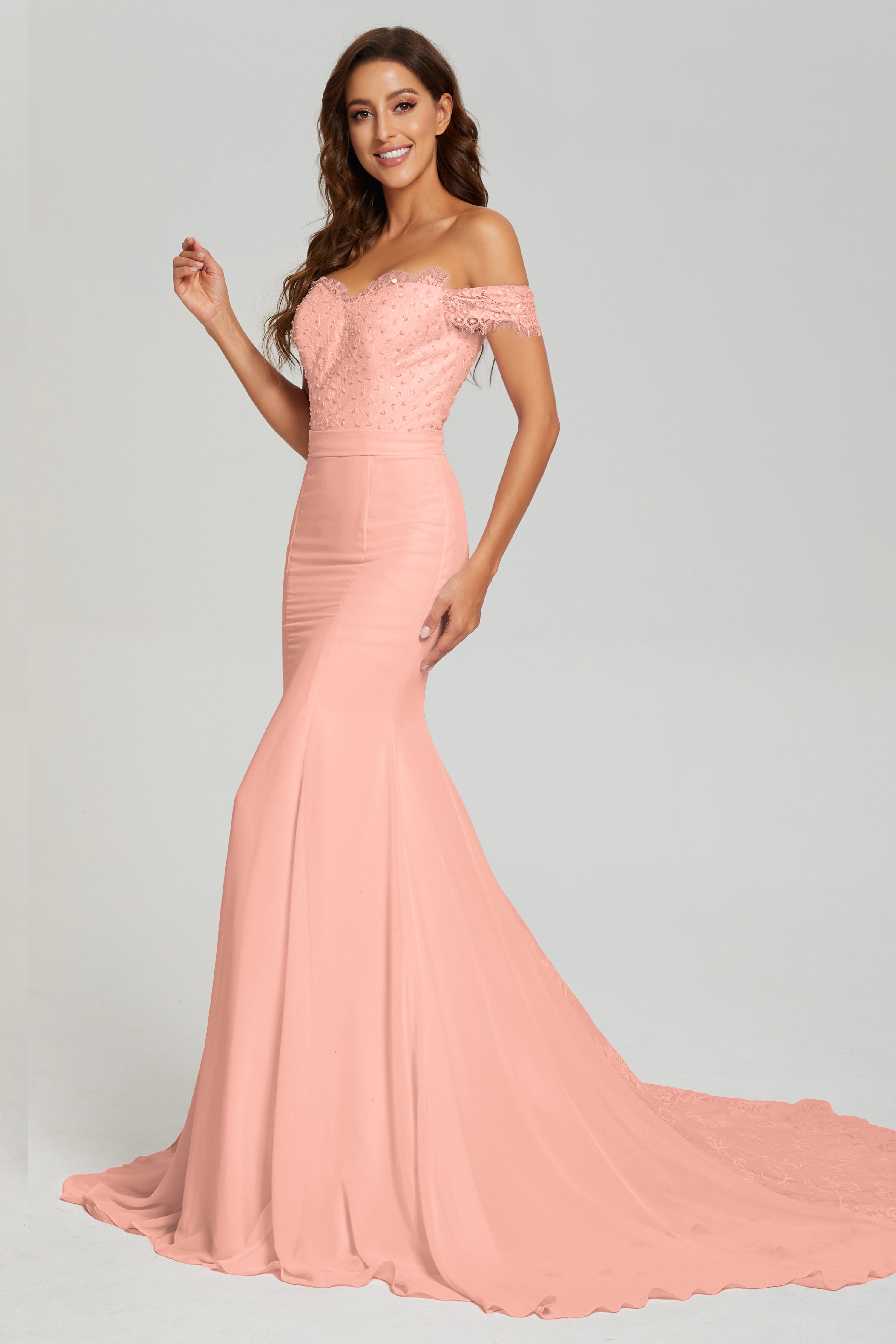 Off the Shoulder Mermaid Prom Dresses with Trailing