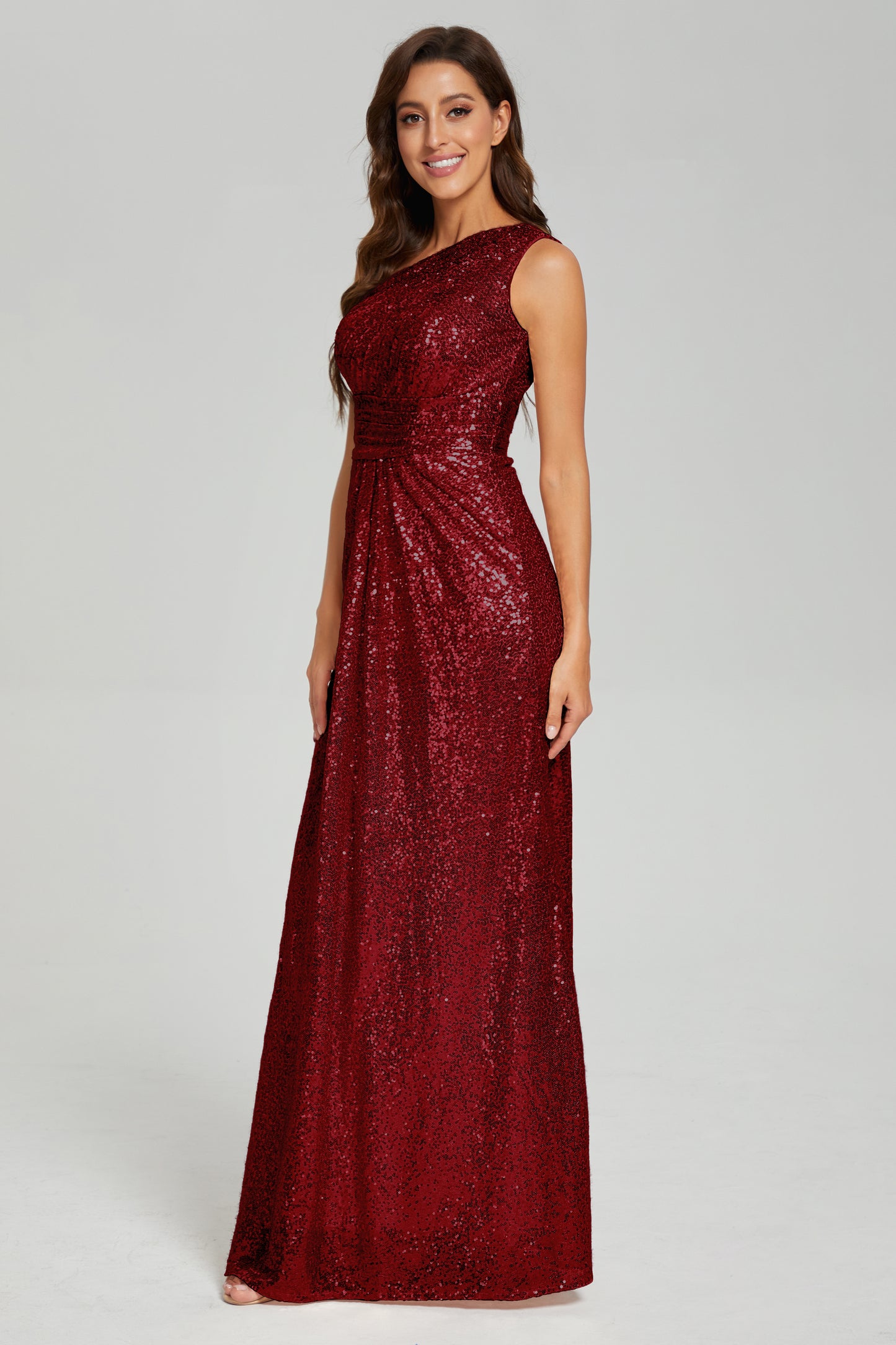 One Shoulder Column Sequins Prom Dresses