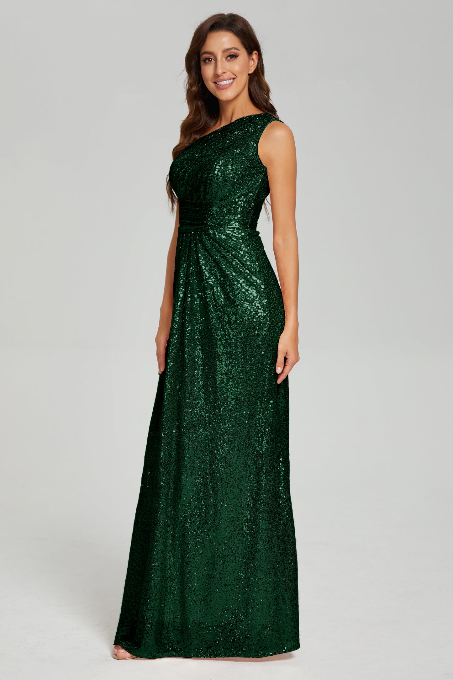 One Shoulder Column Sequins Prom Dresses