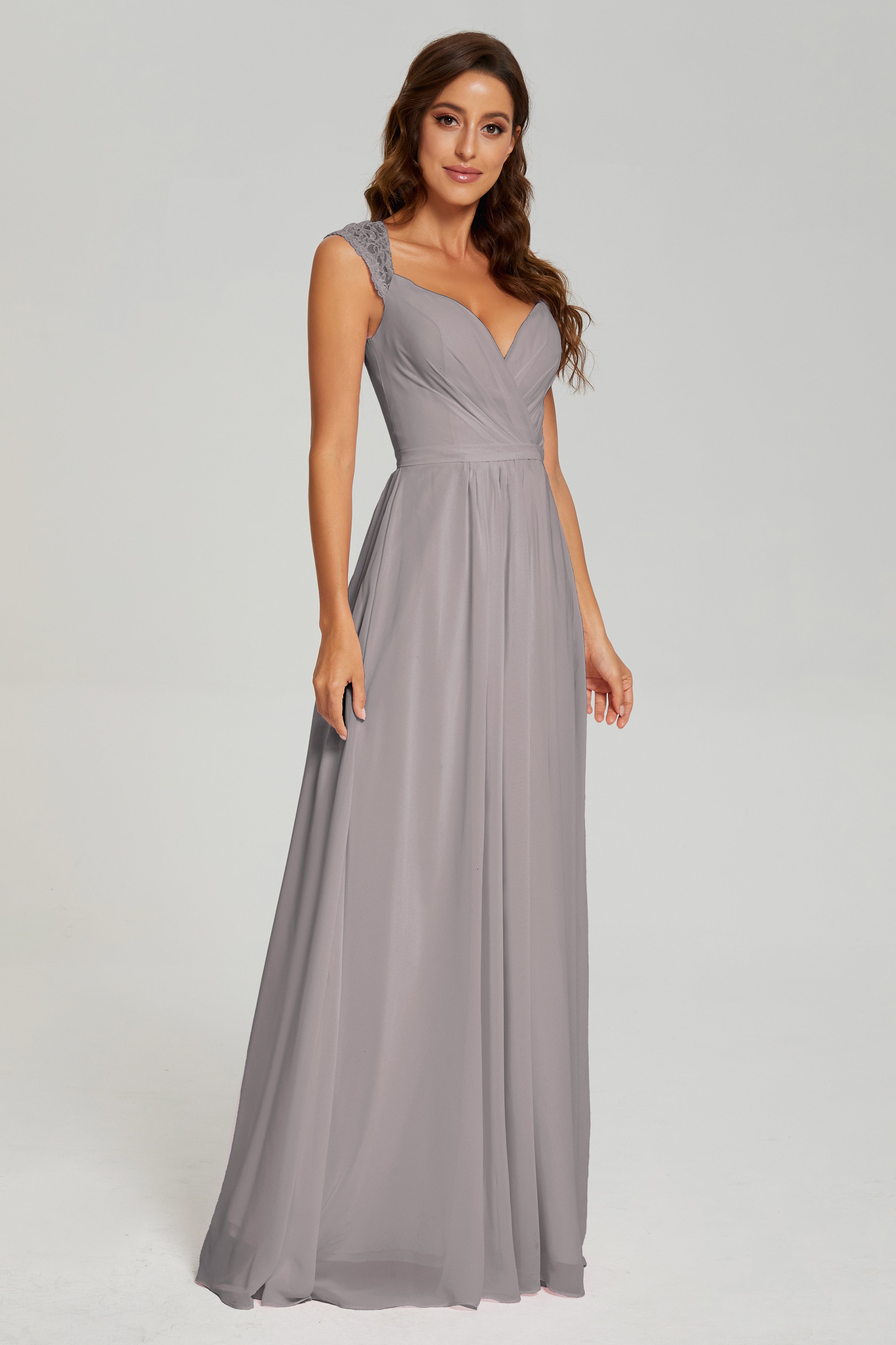 Open Back Cap Sleeve Chiffon Long Prom Dresses