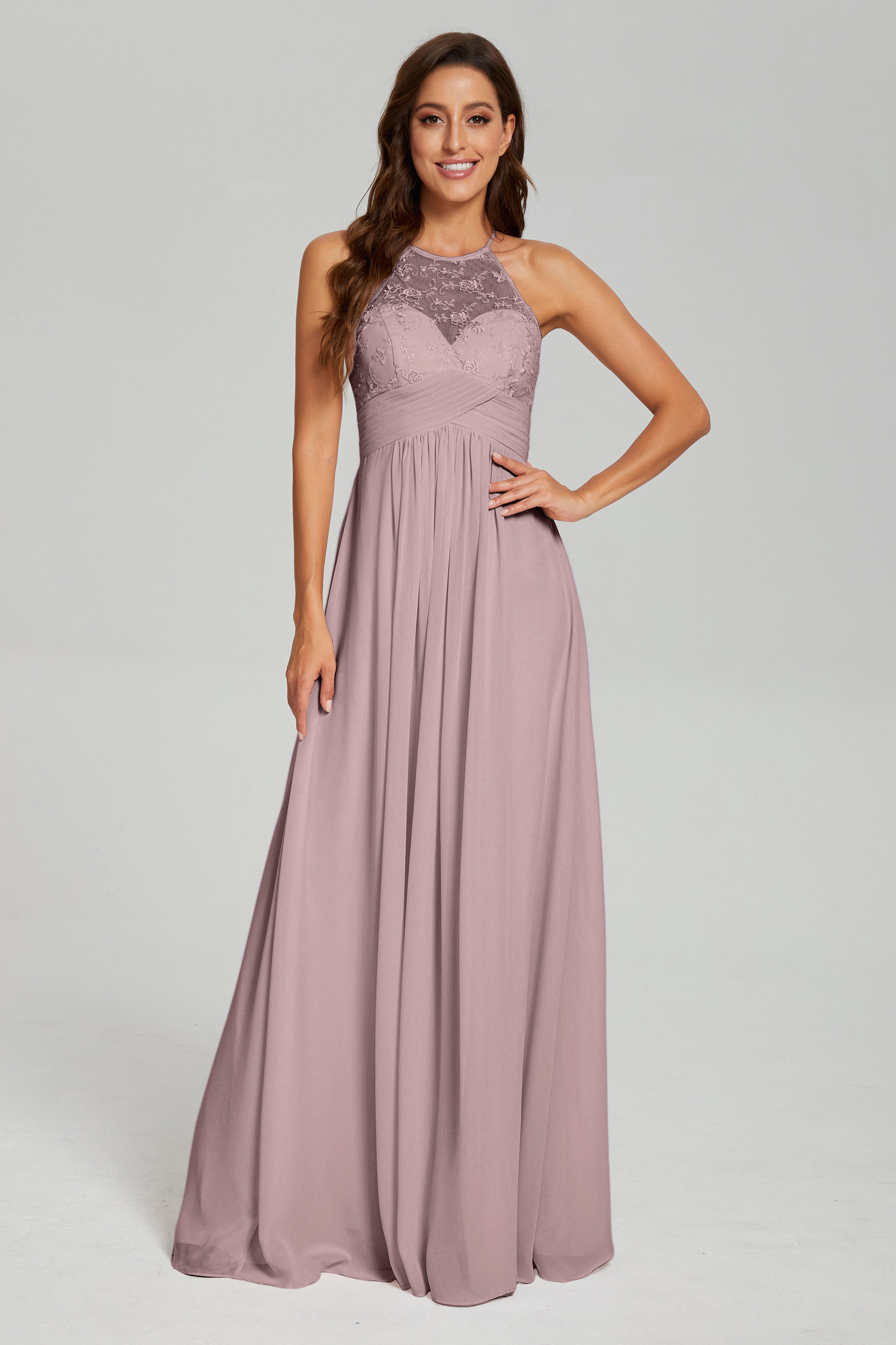 Open Back Halter Pleating Prom Dresses