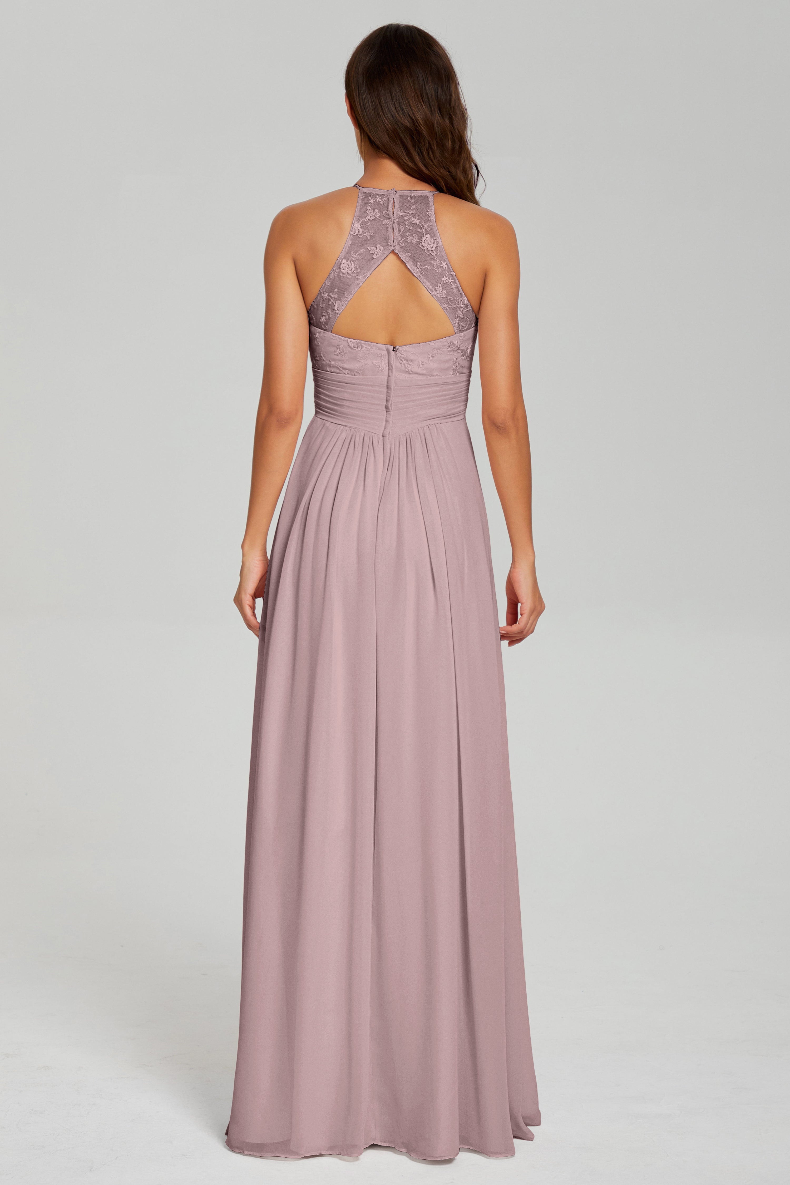 Open Back Halter Pleating Prom Dresses