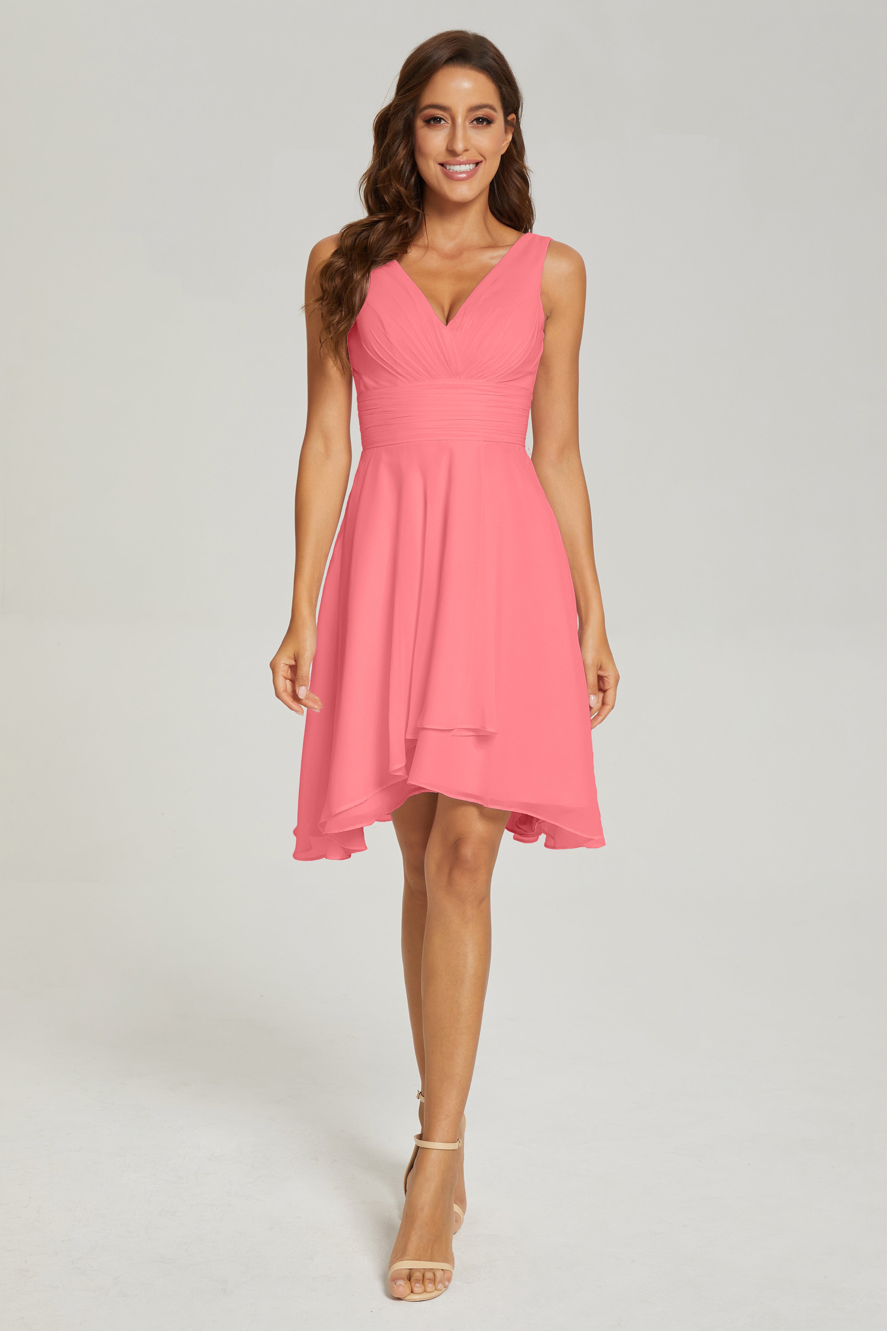 Pleating V-neck Short Prom Dresses