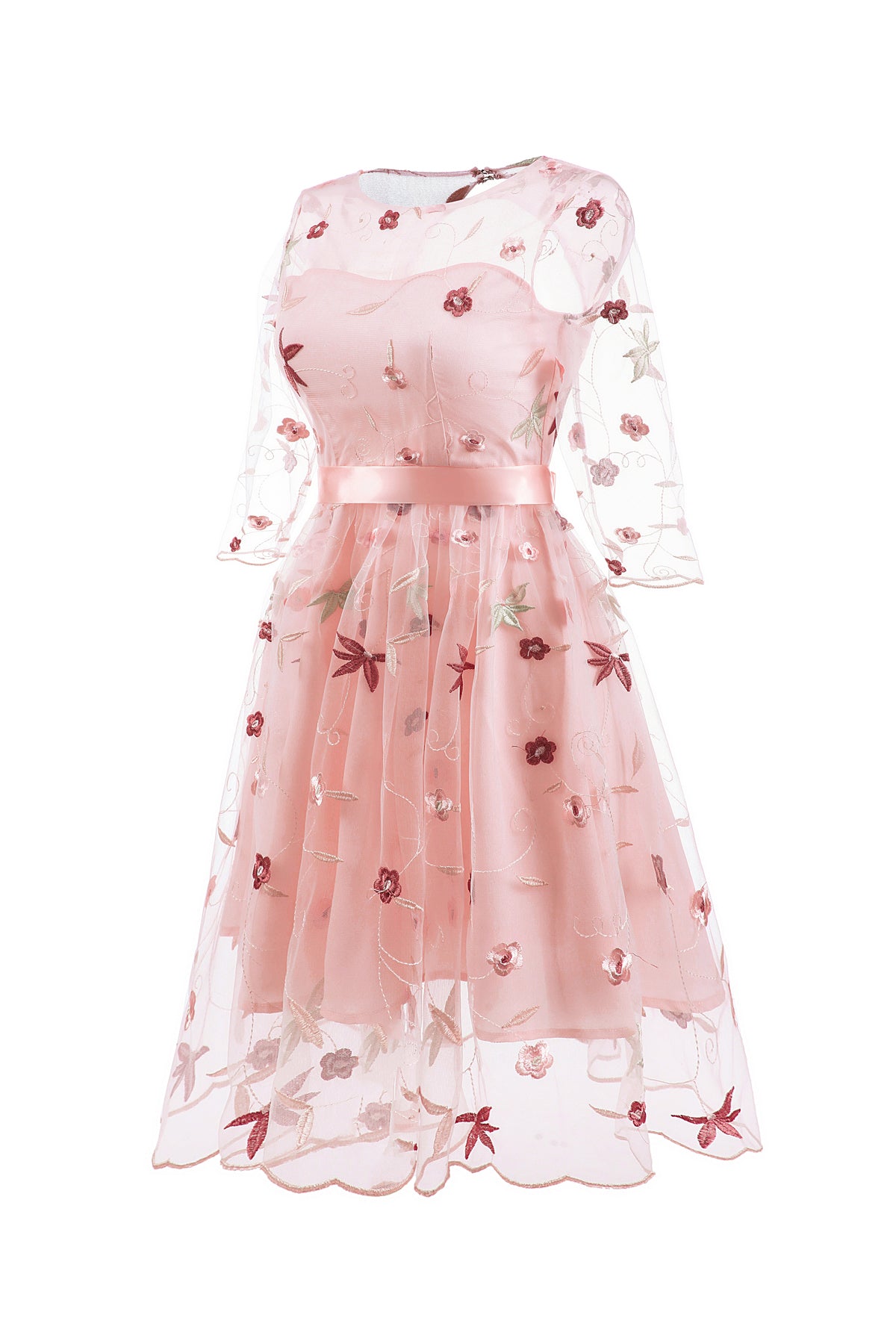 3/4 Sleeve Illusion Open Back Vintage Dresses