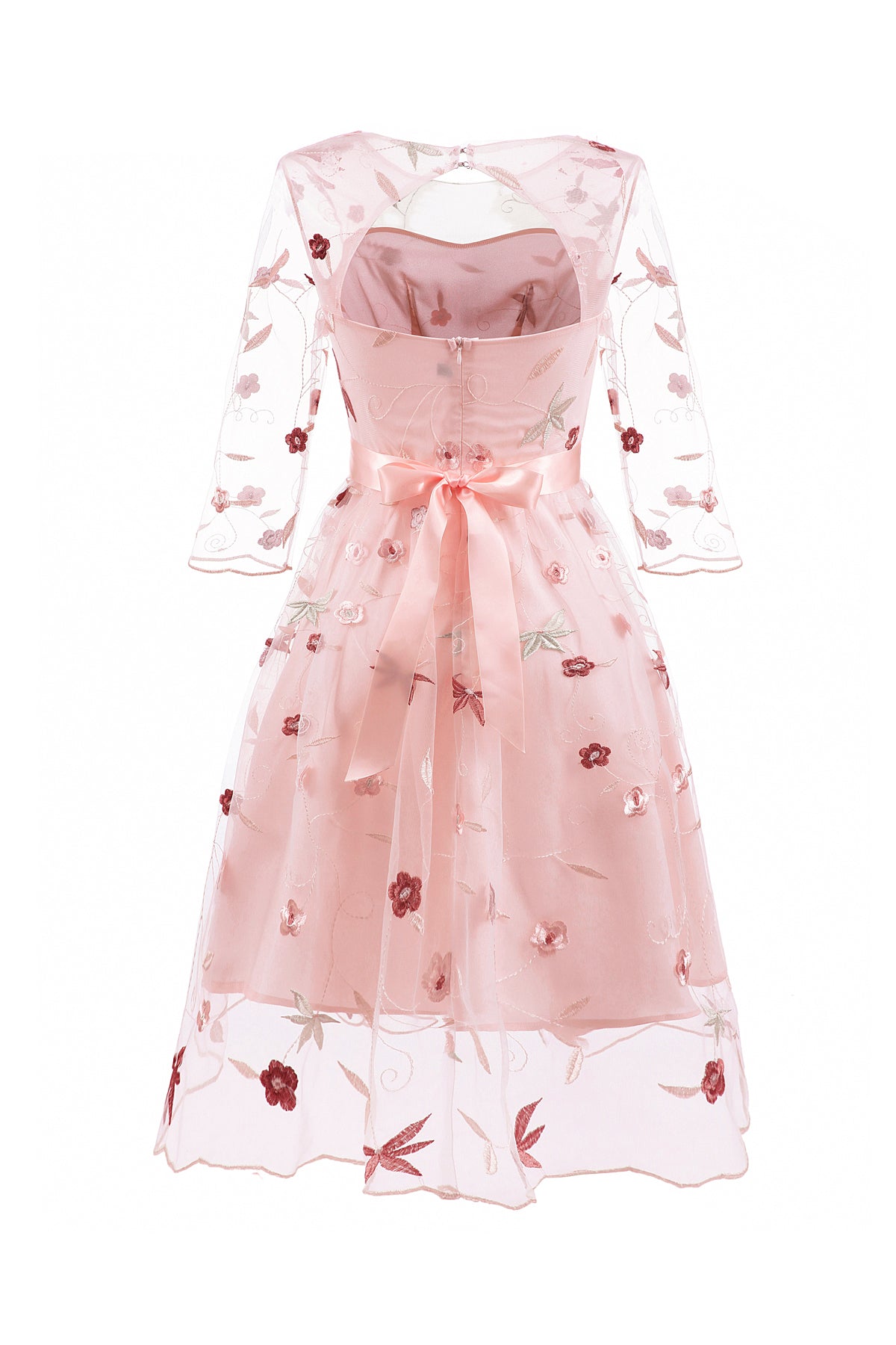 3/4 Sleeve Illusion Open Back Vintage Dresses