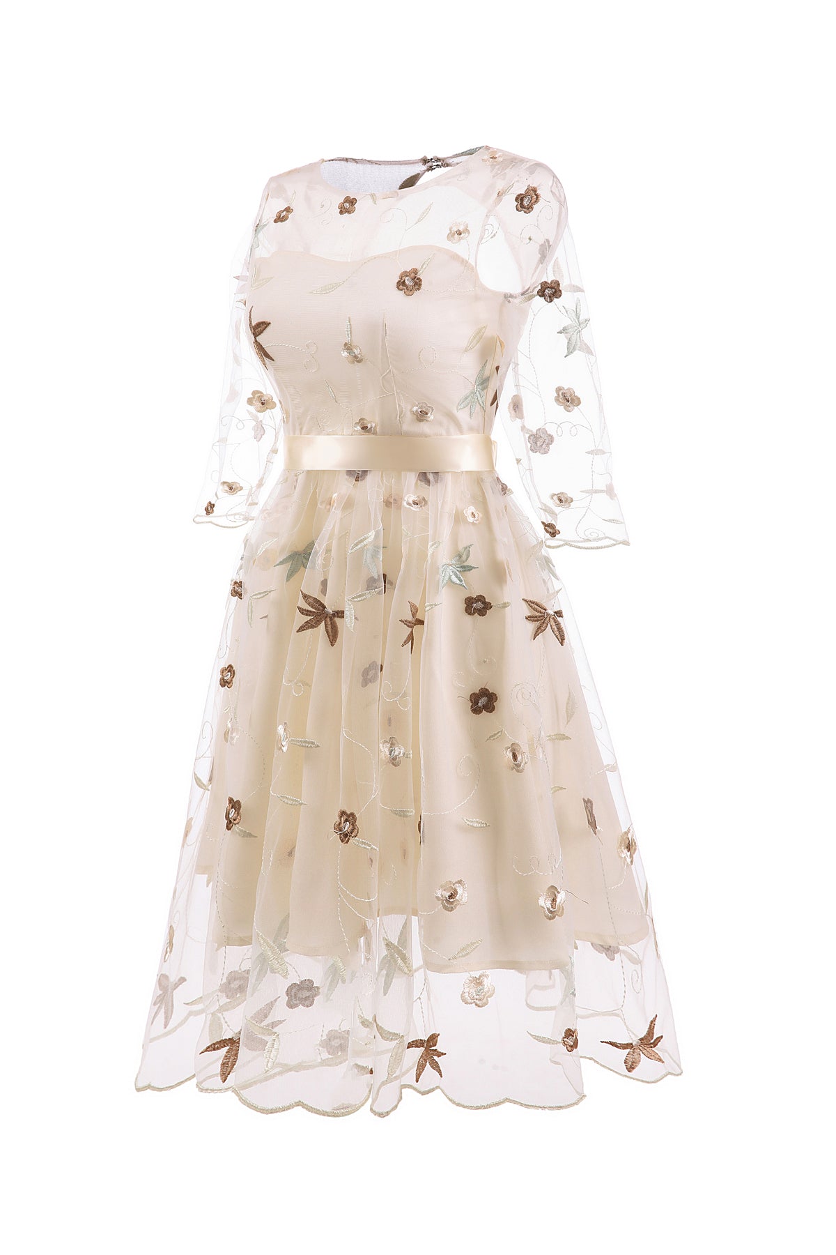 3/4 Sleeve Illusion Open Back Vintage Dresses