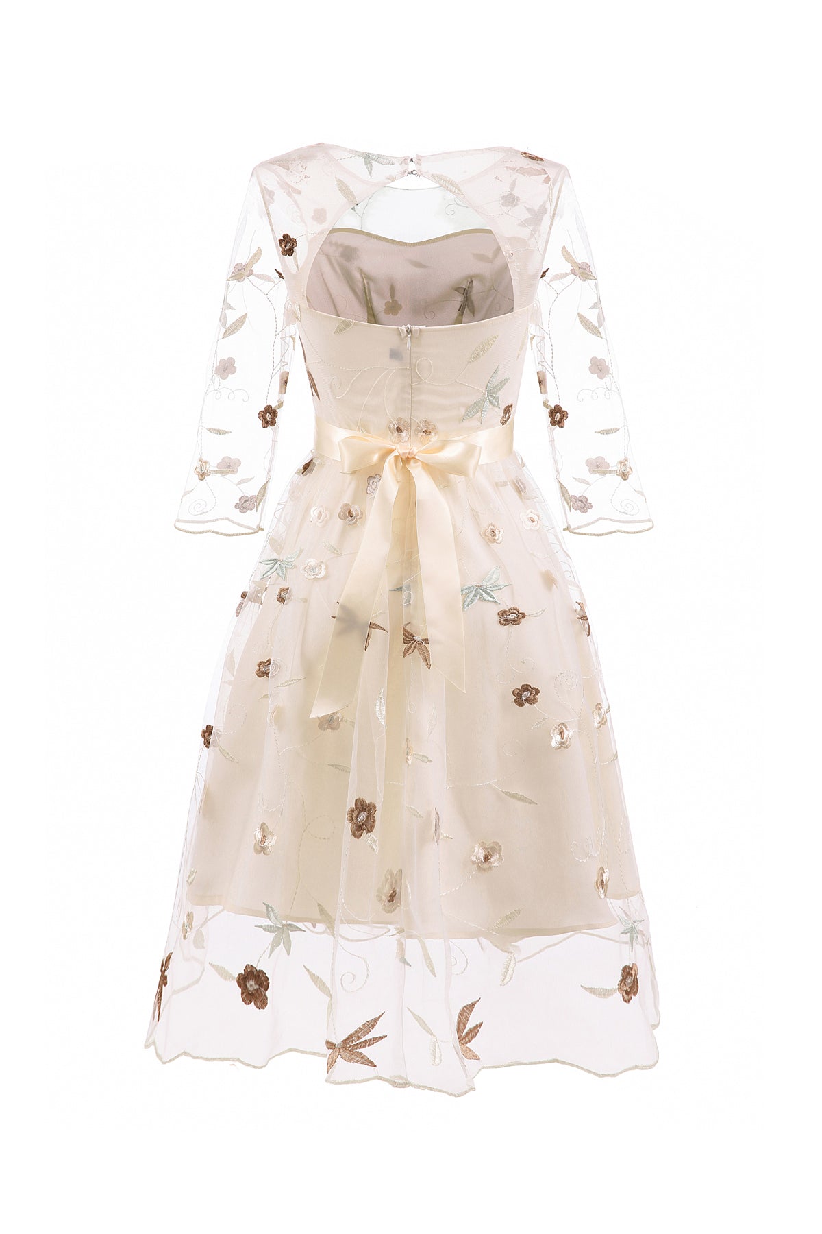 3/4 Sleeve Illusion Open Back Vintage Dresses